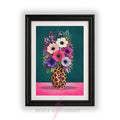 Colourful Floral Vase Wall Art Print | Leopard Print Vase Artwork | Botanical Maximalist Decor | Statement Home Poster A4 A3 A5 A1 A2