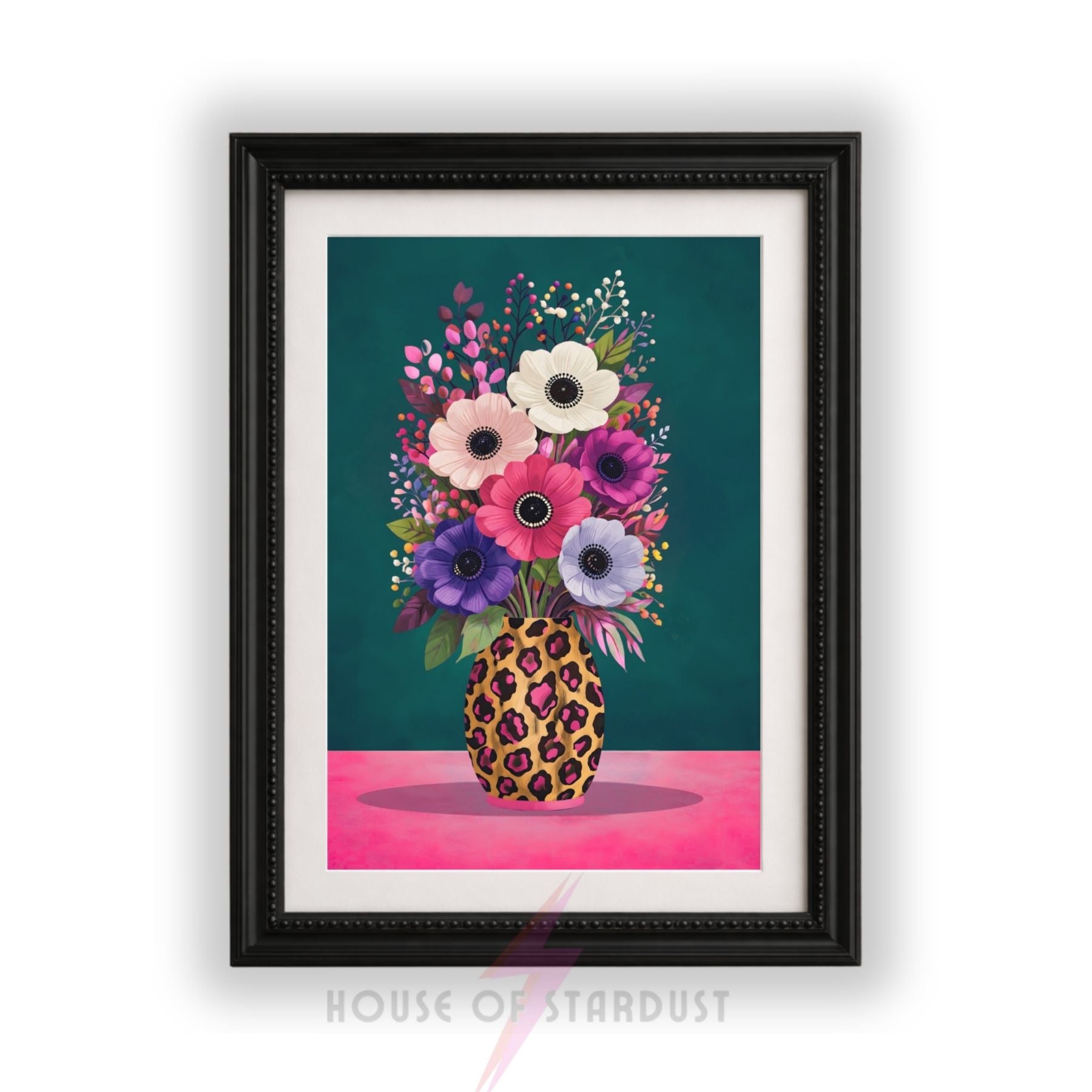 Colourful Floral Vase Wall Art Print | Leopard Print Vase Artwork | Botanical Maximalist Decor | Statement Home Poster A4 A3 A5 A1 A2