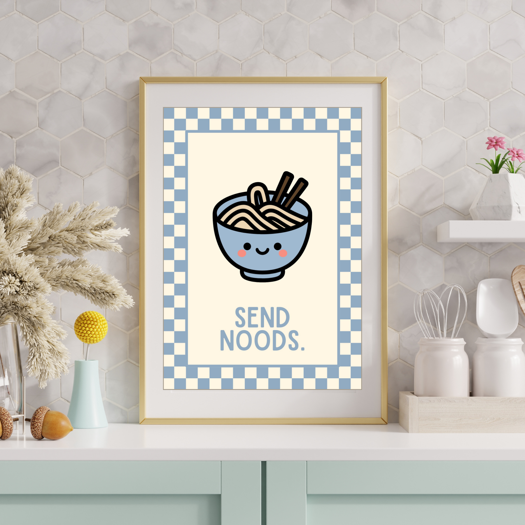 rude Noods | Kitsch Kitchen checkerboard pastels collection print