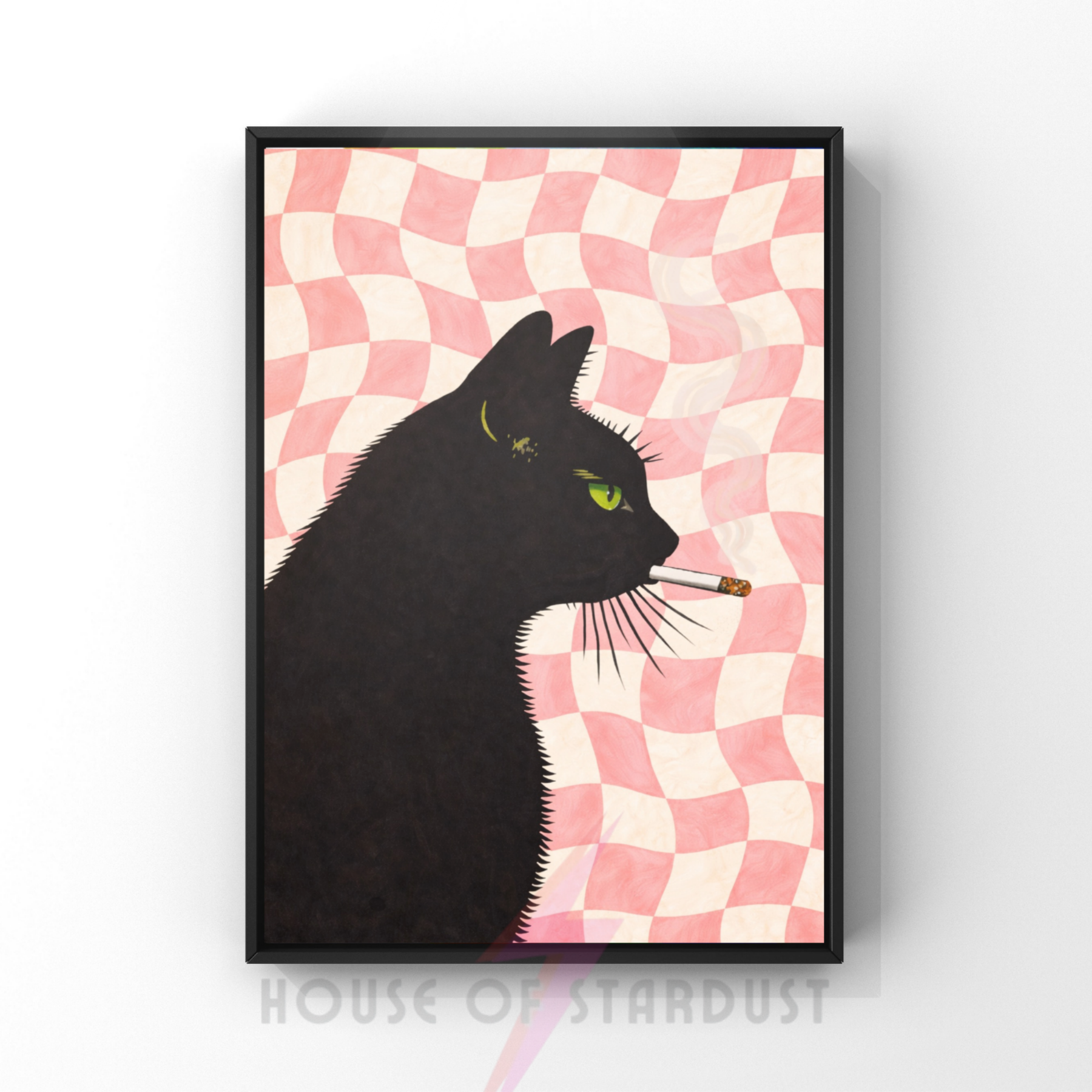Pink Checkerboard | Cool smokin' kitty cat print