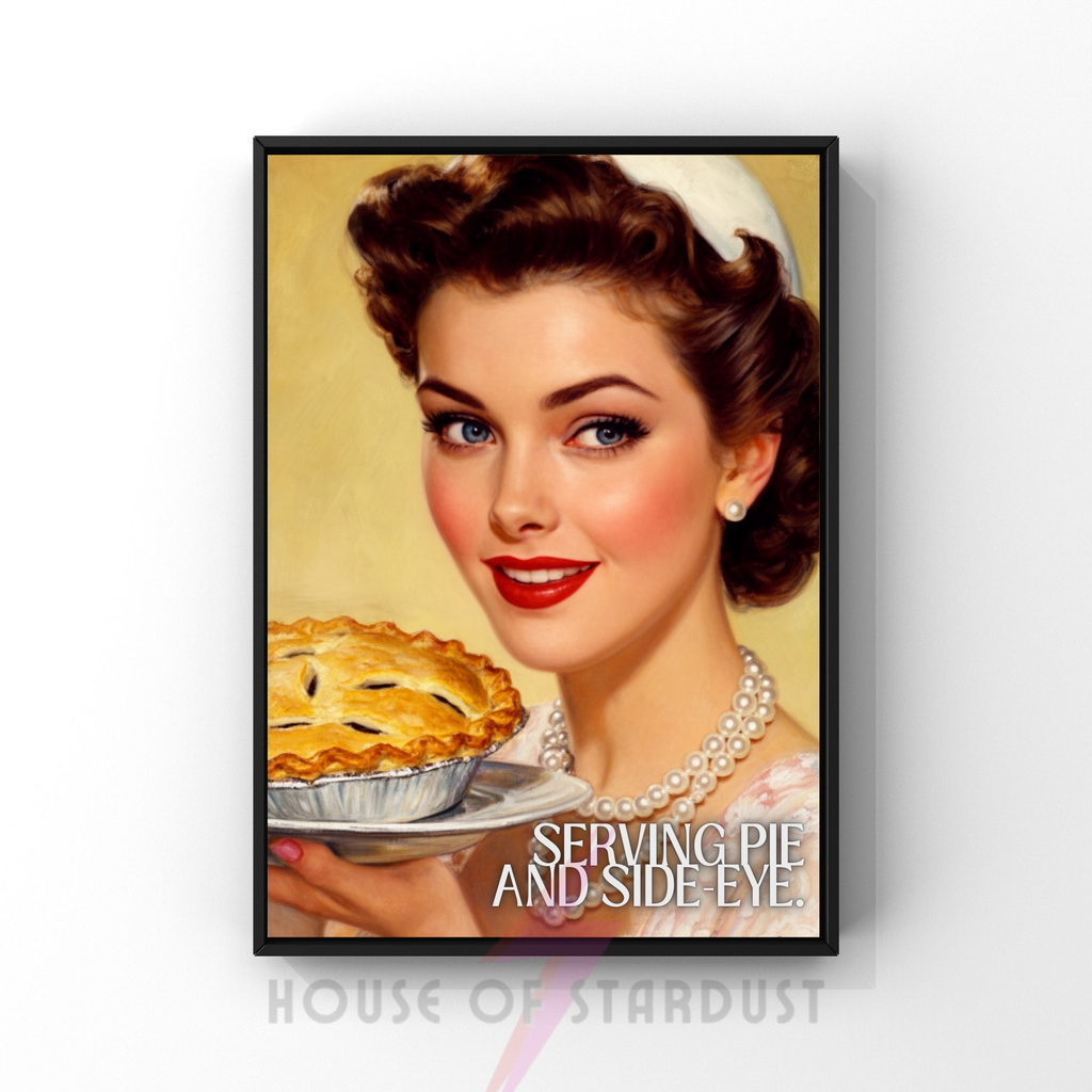 serving pie and side eye | RETRO HOUSEWIFE HUMOUR PRINT (Copy)