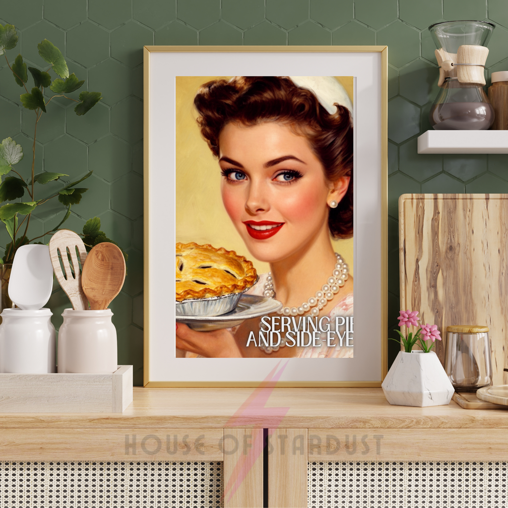 serving pie and side eye | RETRO HOUSEWIFE HUMOUR PRINT (Copy)