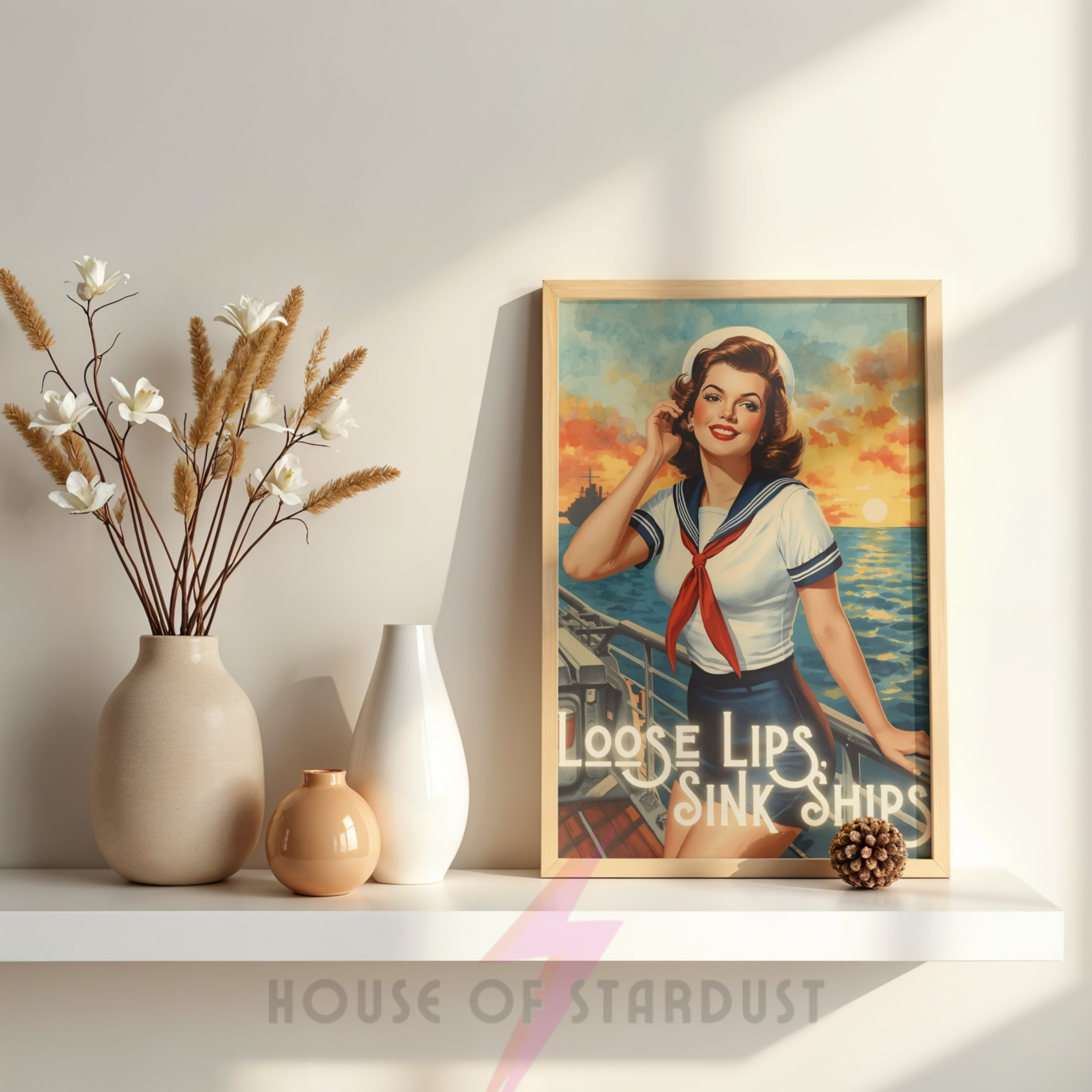 Loose lips | Sailor girl Retro feminist Housewife Humour Print