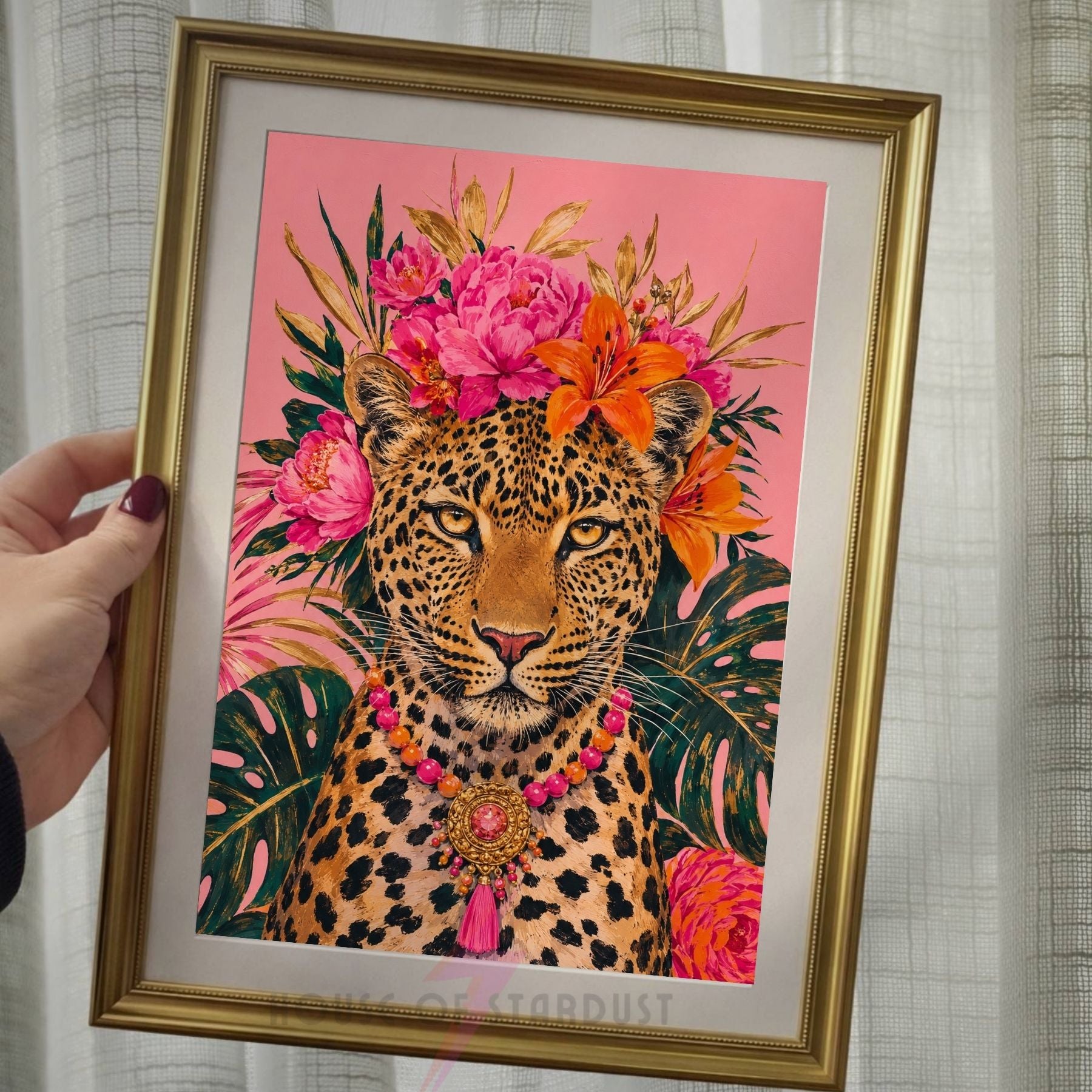 Leopard Wall Art Print | Colourful Tropical Animal Portrait | Maximalist Home Decor | A4 A3 A5 A1 A2