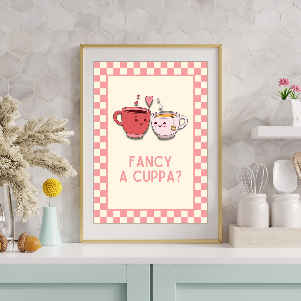 Cuppa? | Kitsch Kitchen checkerboard pastels collection print