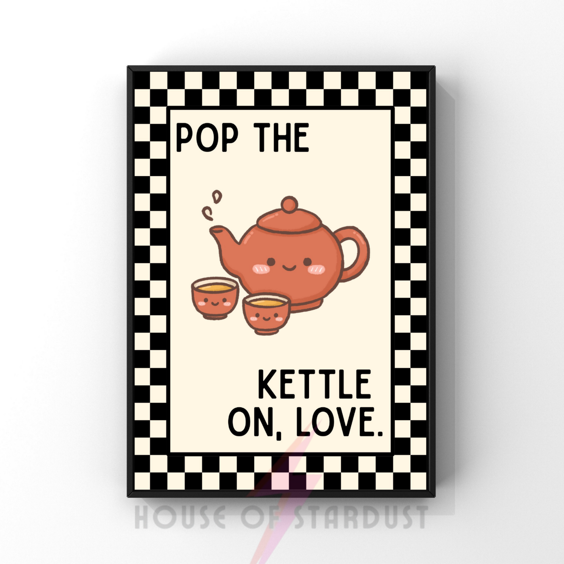 pop the kettle on | Kitsch Kitchen checkerboard retro collection print