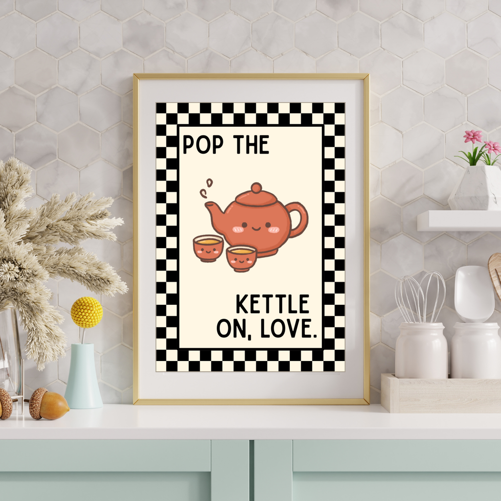 pop the kettle on | Kitsch Kitchen checkerboard retro collection print