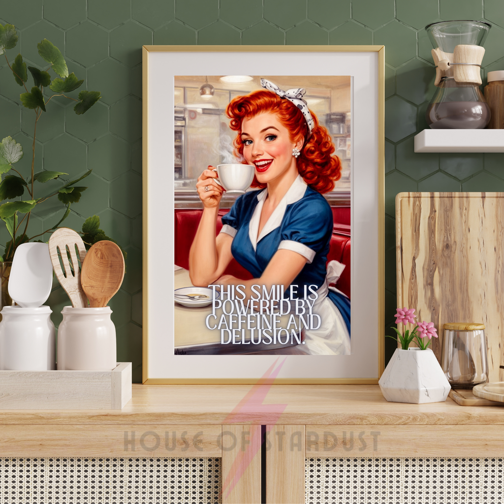 caffeine and delusion | RETRO HOUSEWIFE HUMOUR PRINT