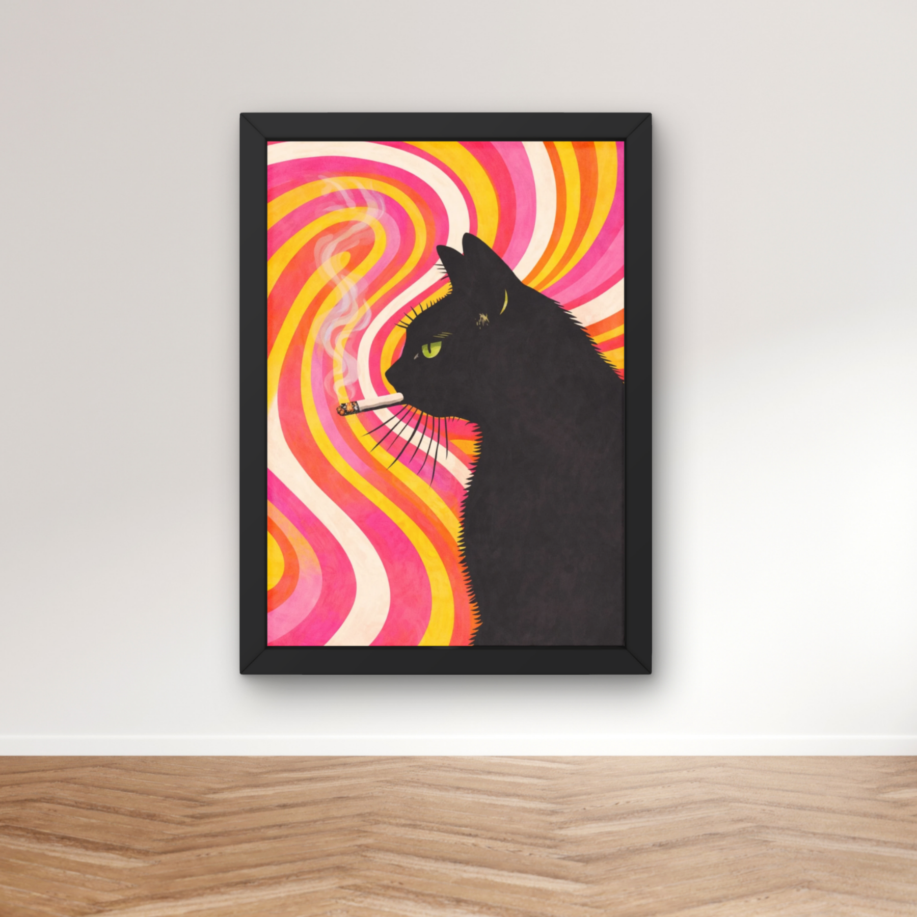 Retro swirl | Cool smokin' kitty cat print