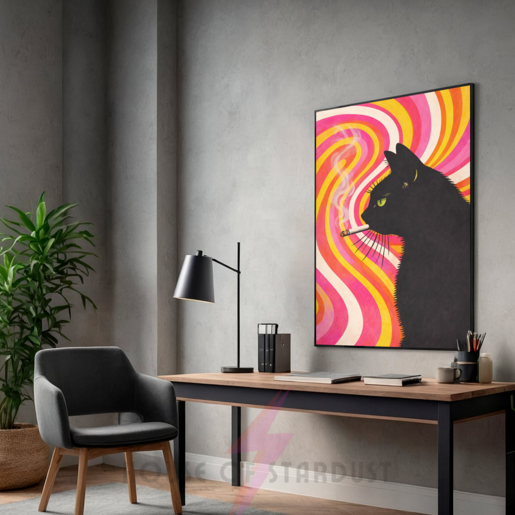 Retro swirl | Cool smokin' kitty cat print