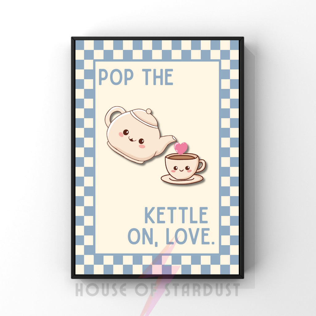 pop the kettle on  | Kitsch Kitchen checkerboard pastels collection print