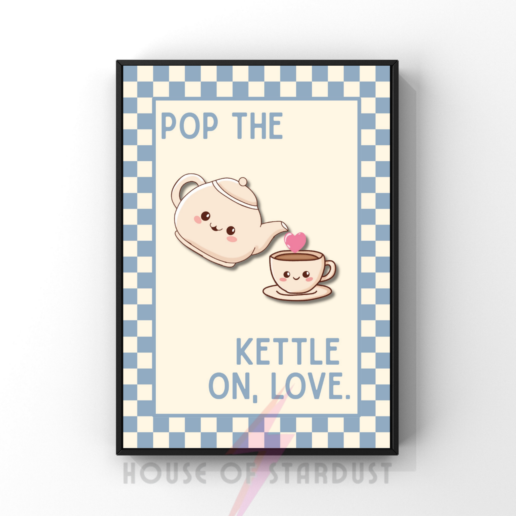 pop the kettle on  | Kitsch Kitchen checkerboard pastels collection print