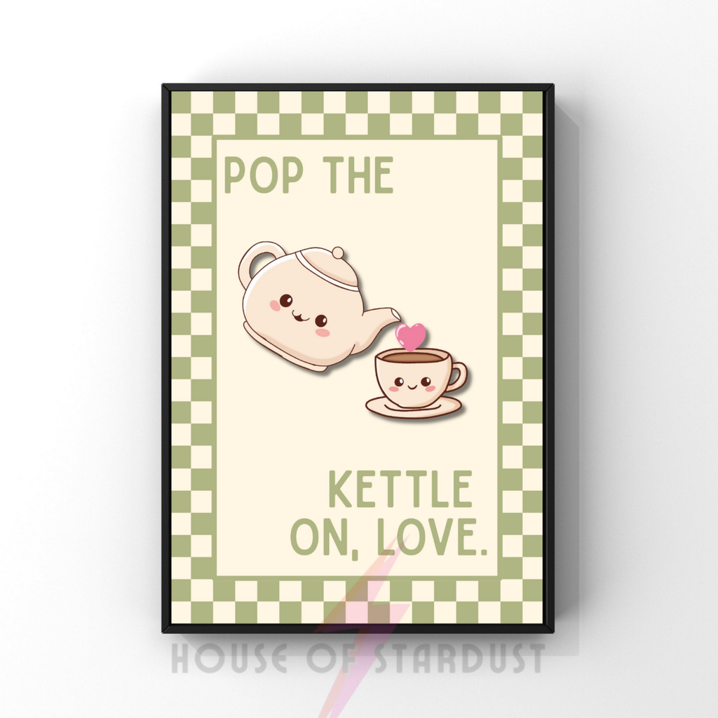 pop the kettle on  | Kitsch Kitchen checkerboard pastels collection print