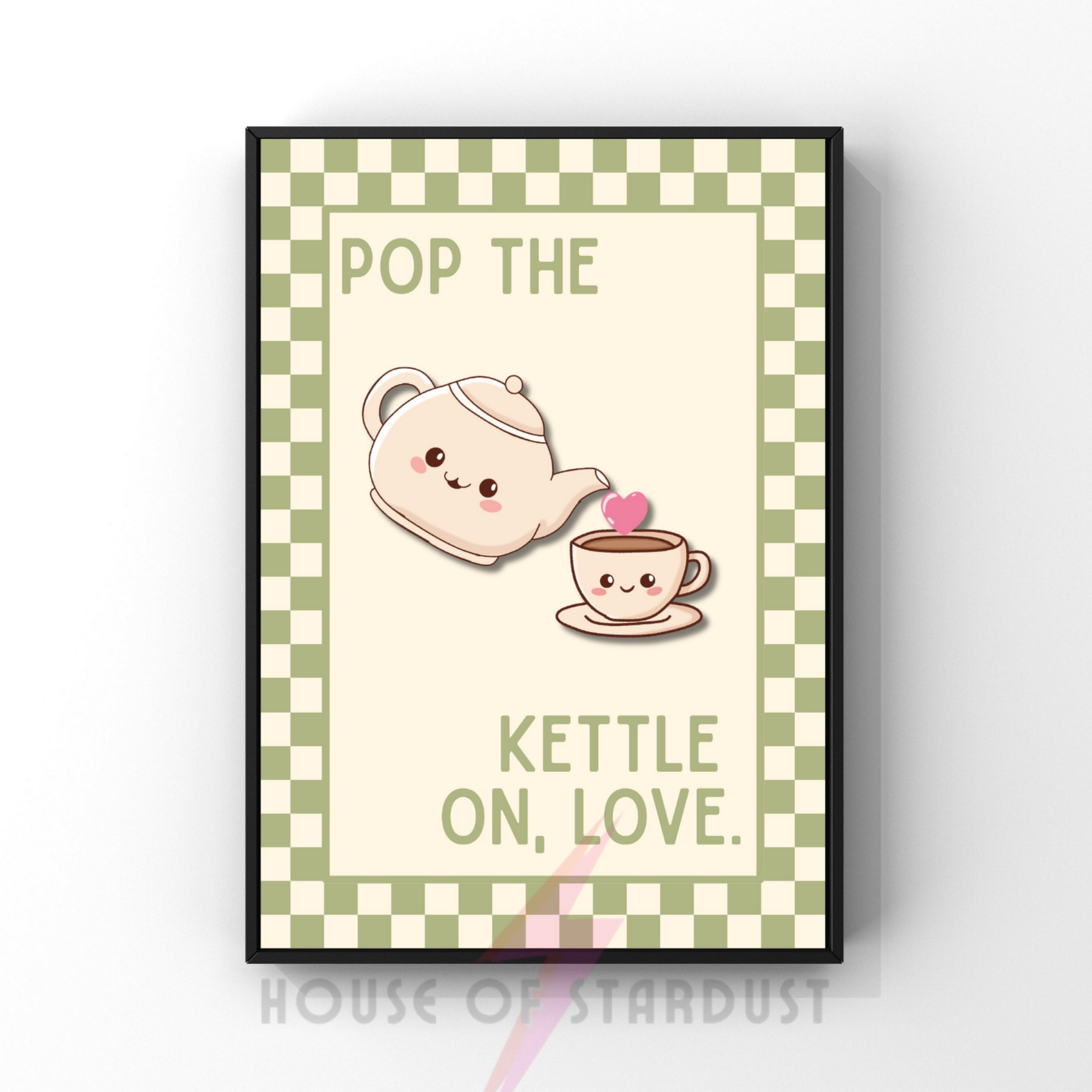 pop the kettle on  | Kitsch Kitchen checkerboard pastels collection print