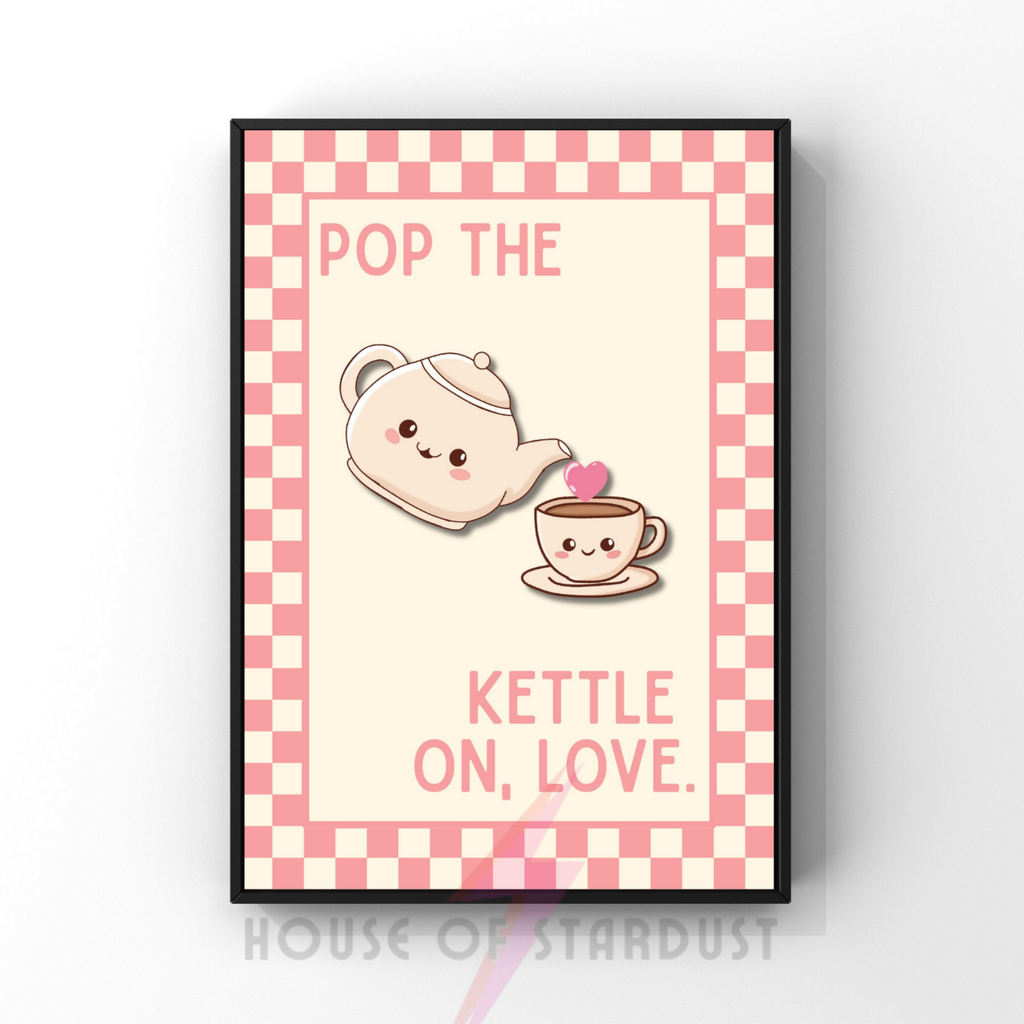 pop the kettle on  | Kitsch Kitchen checkerboard pastels collection print