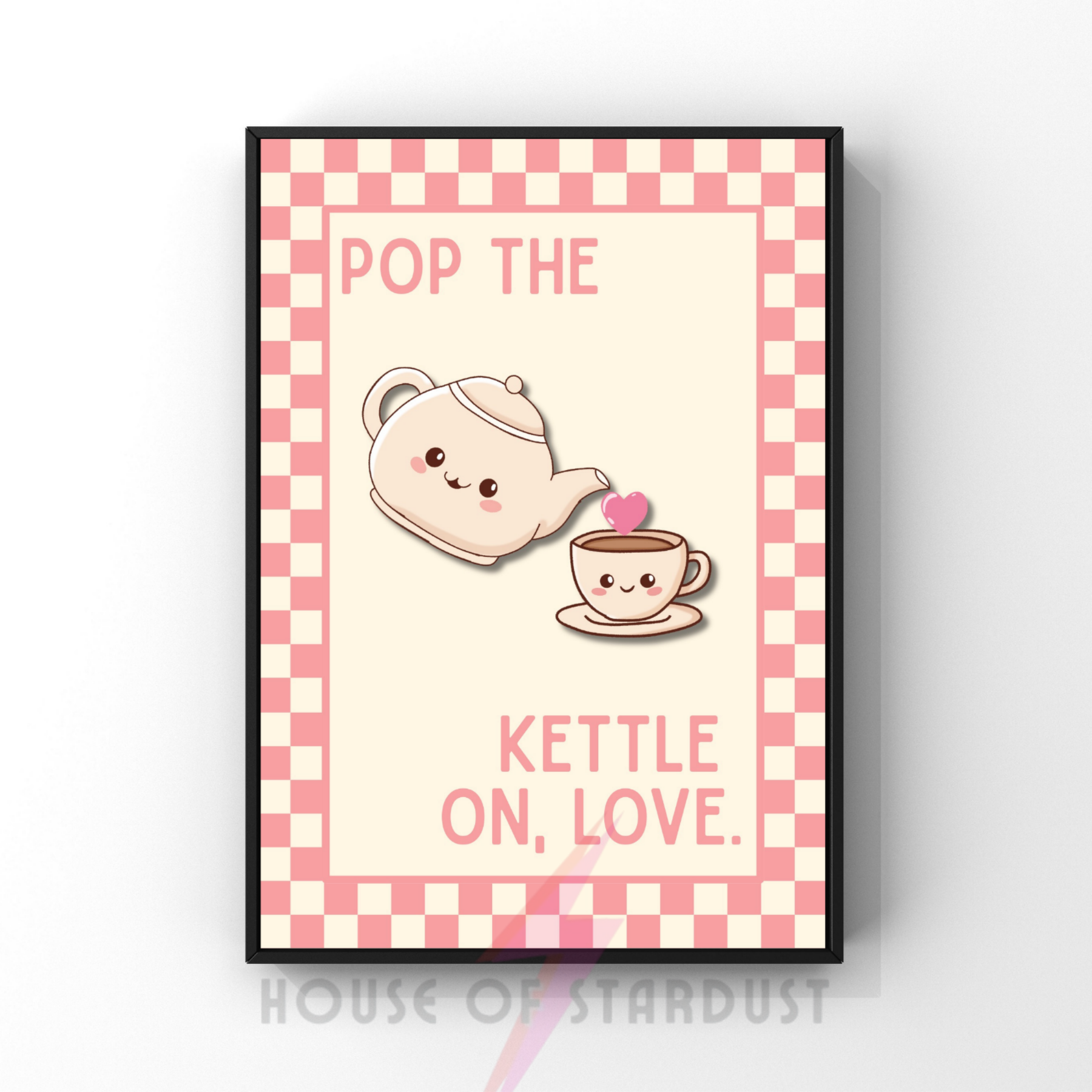 pop the kettle on  | Kitsch Kitchen checkerboard pastels collection print