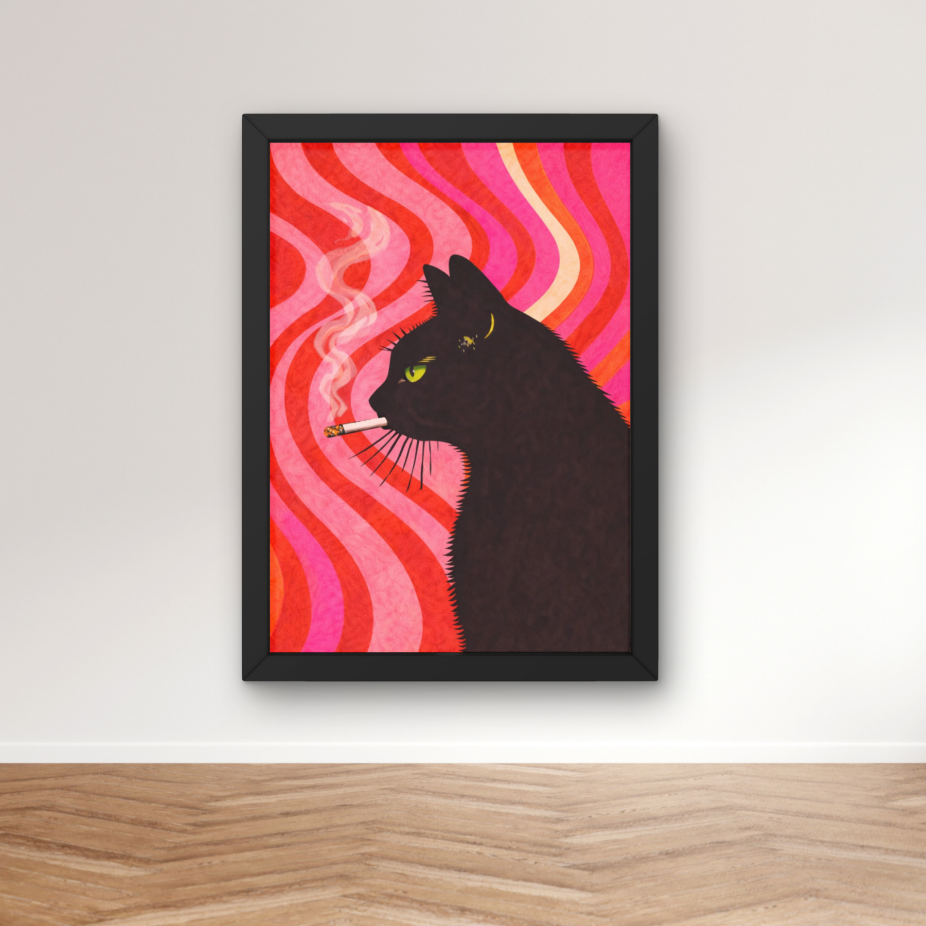 Red waves | Cool smokin' kitty cat print