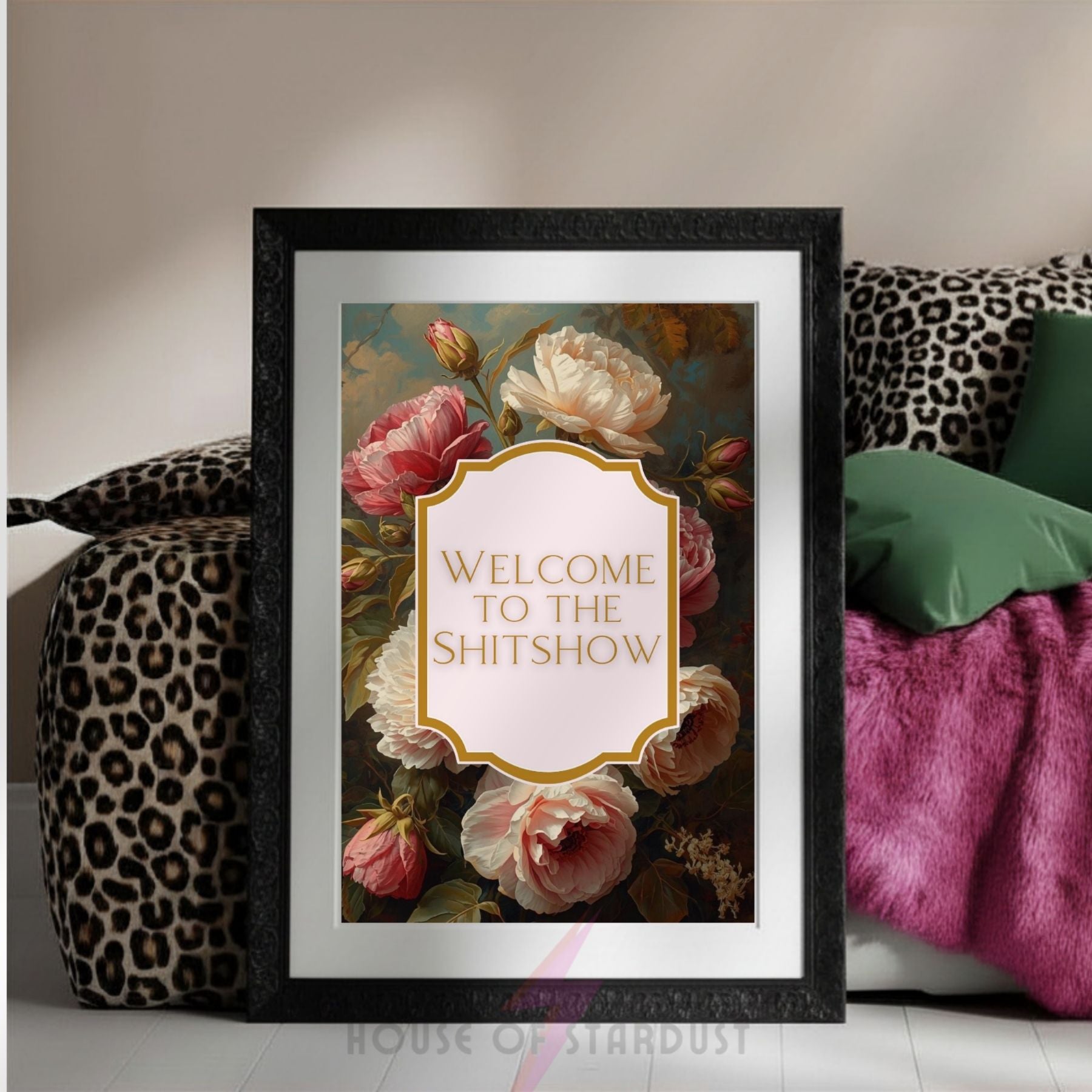Funny Floral Wall Art Print | Welcome To The Shitshow Quote Poster | Vintage Botanical Decor | Home Office Wall Art A4 A3 A5 A1 A2
