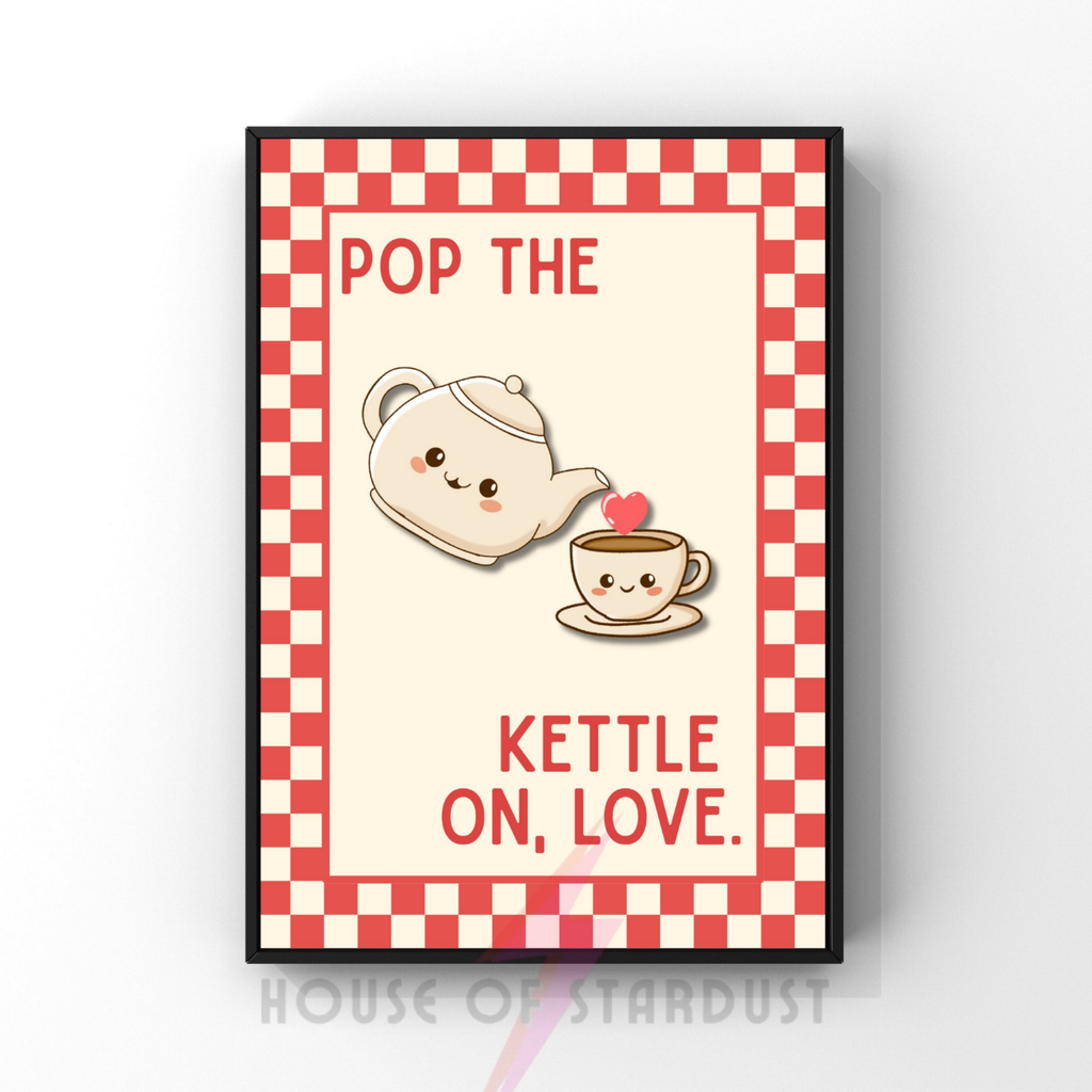 pop the kettle on  | Kitsch Kitchen checkerboard pastels collection print