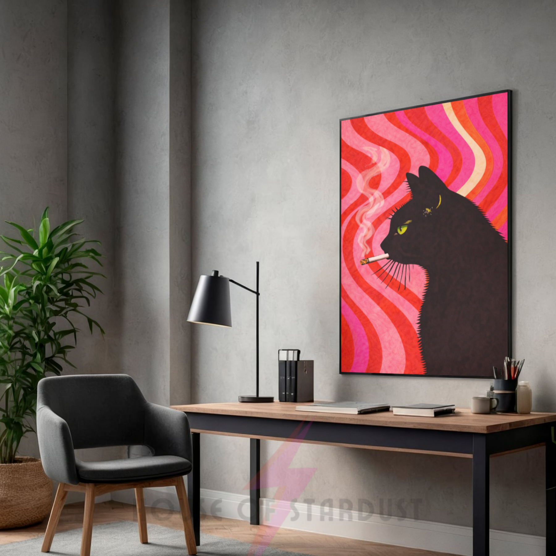 Red waves | Cool smokin' kitty cat print