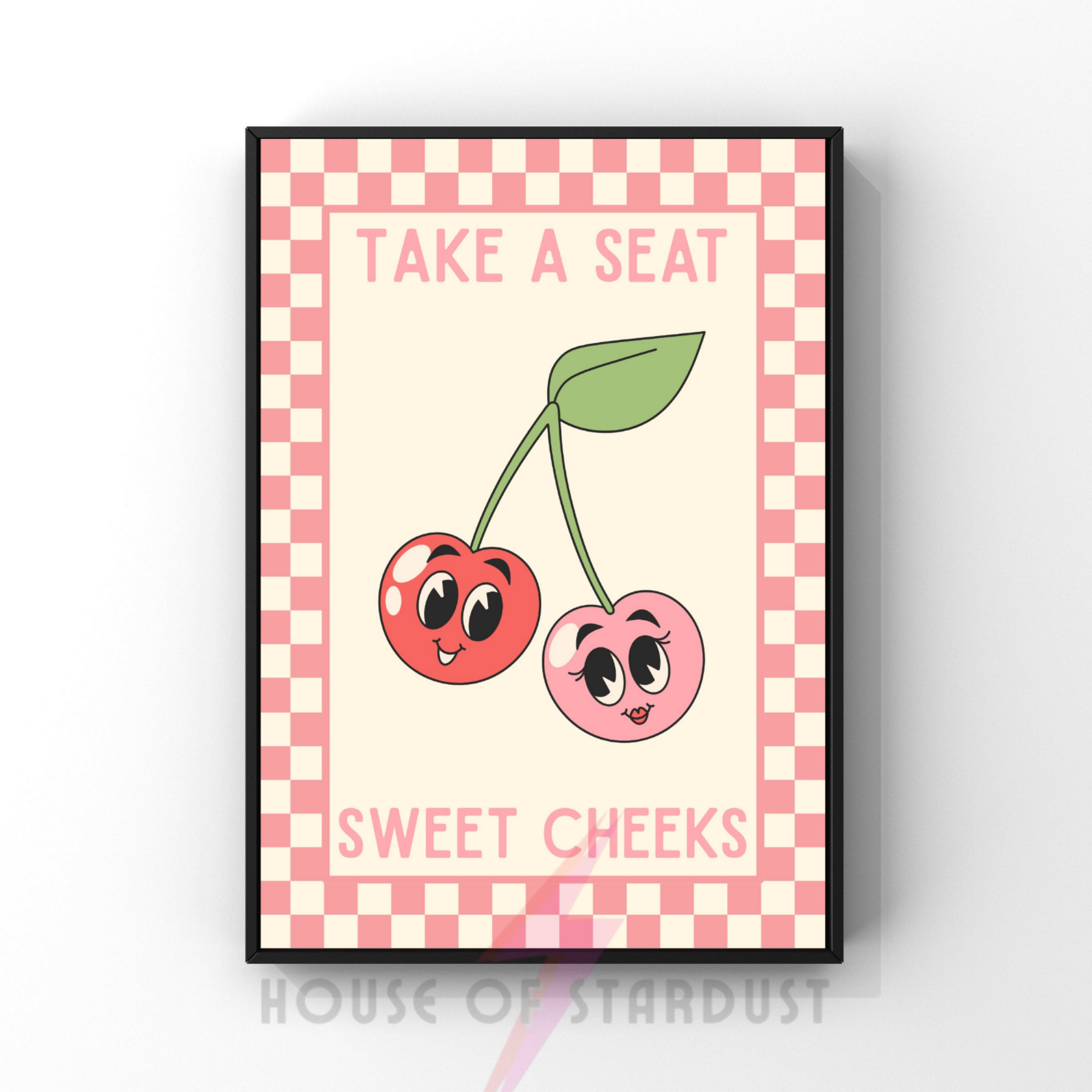 Take a seat sweet Cheeks | Kitsch Kitchen checkerboard pastels collection print