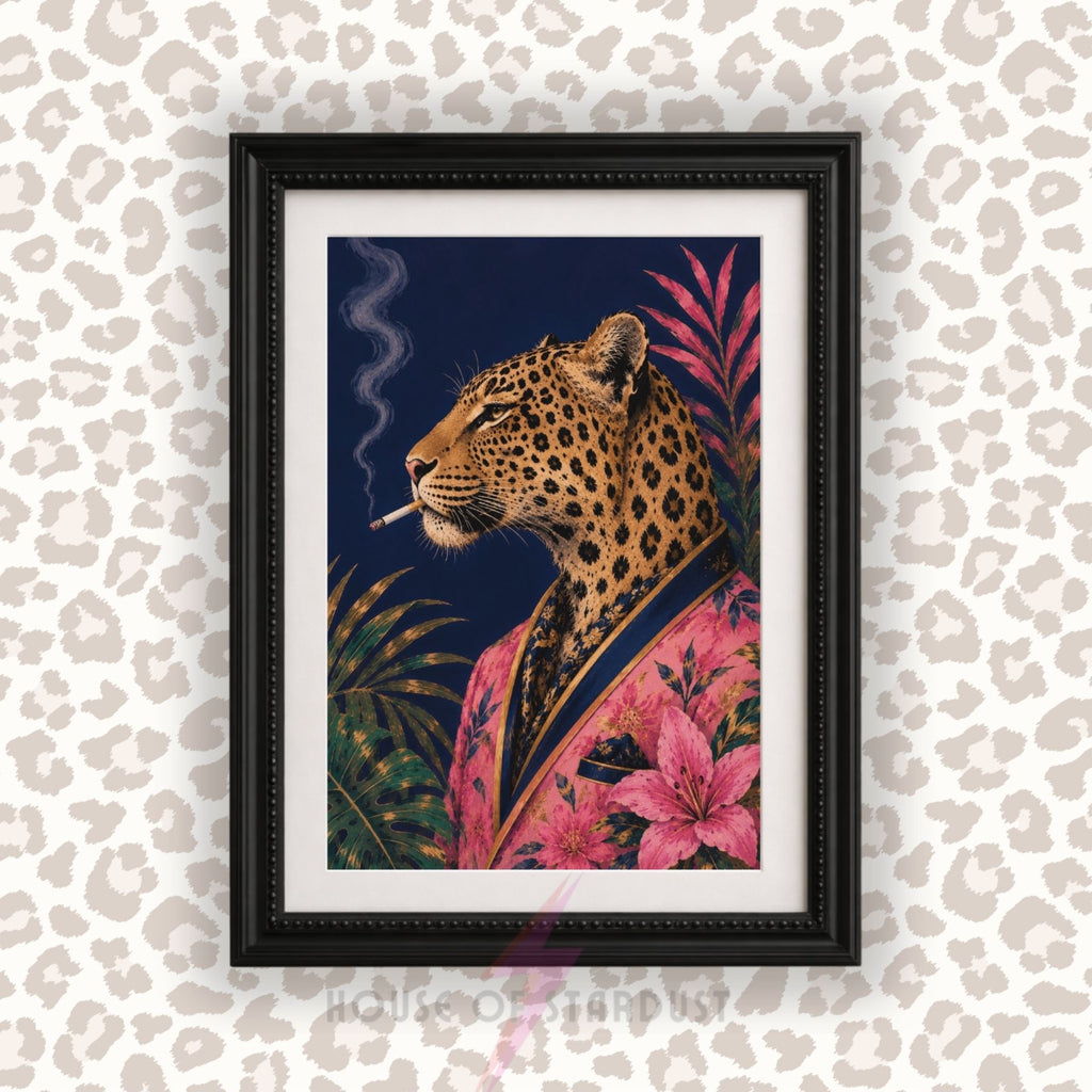 Leopard Smoking Art Print | Bold Tropical Wall Decor | A4 A3 A5 A1 A2
