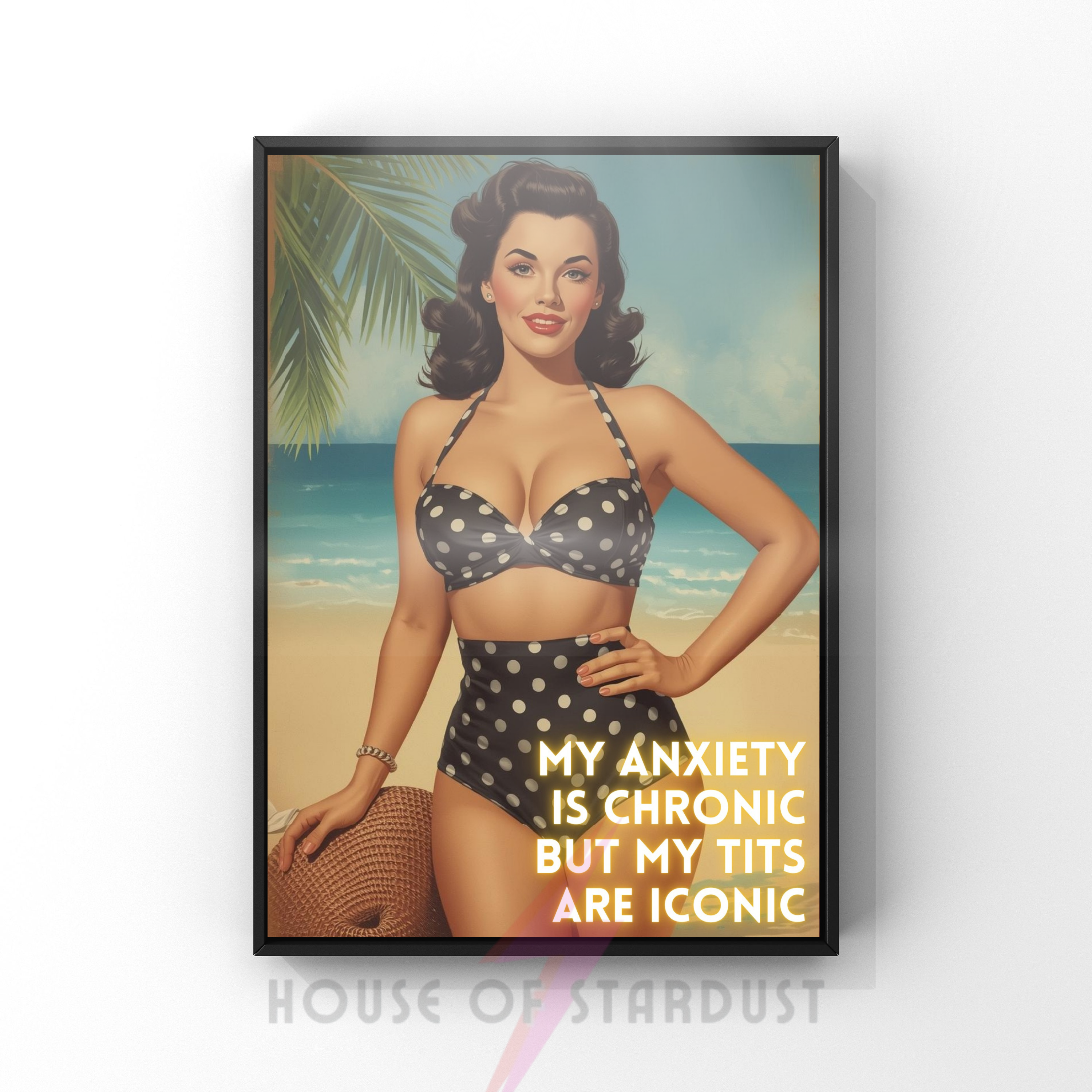 my anxiety is chronic | Retro feminist mental health Housewife Humour Print