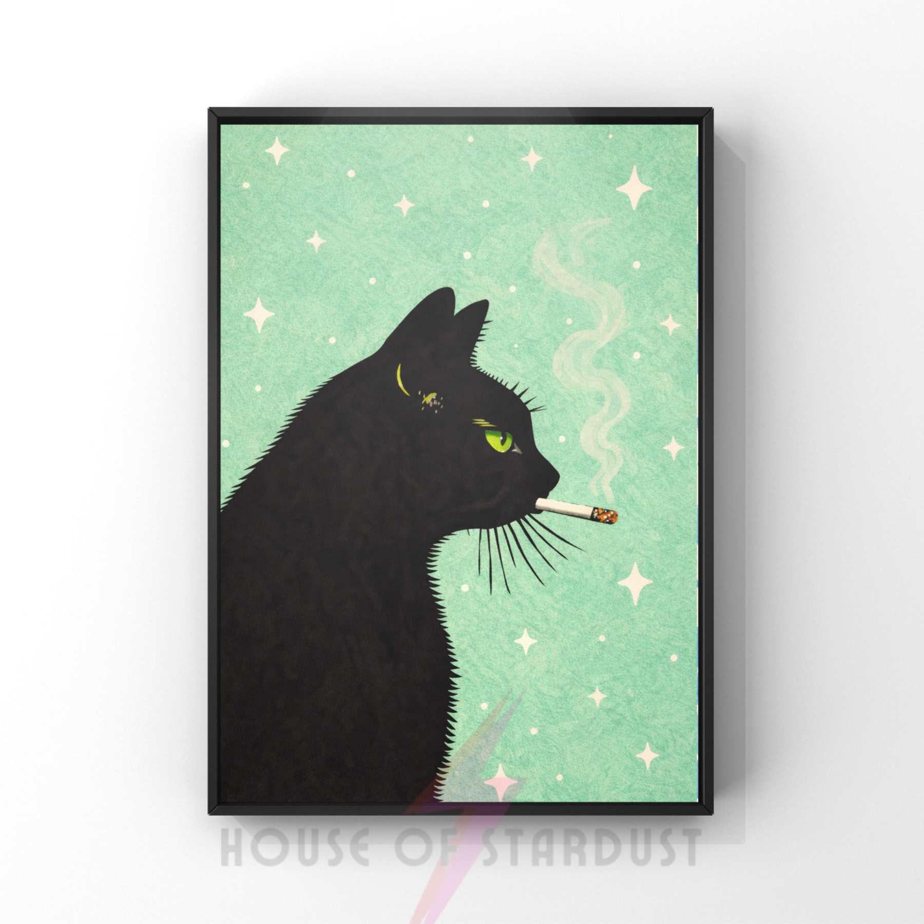 Mint twinkle | Cool smokin' kitty cat print