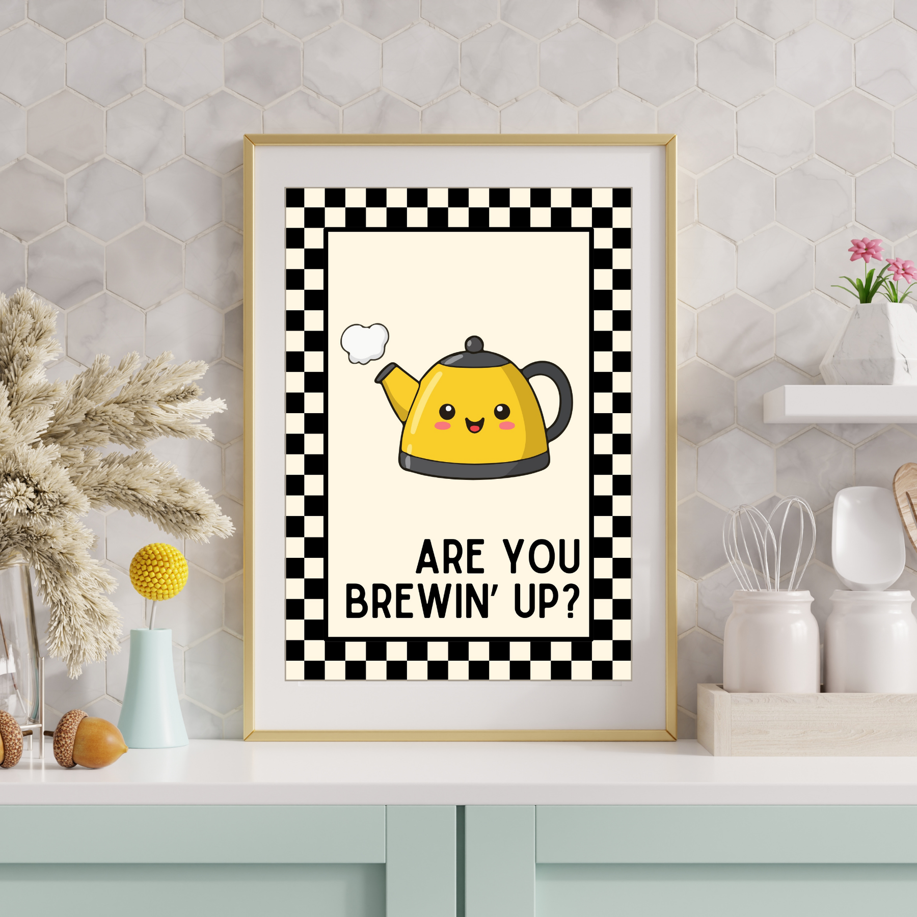 brewin' up? | Kitsch Kitchen checkerboard retro collection print