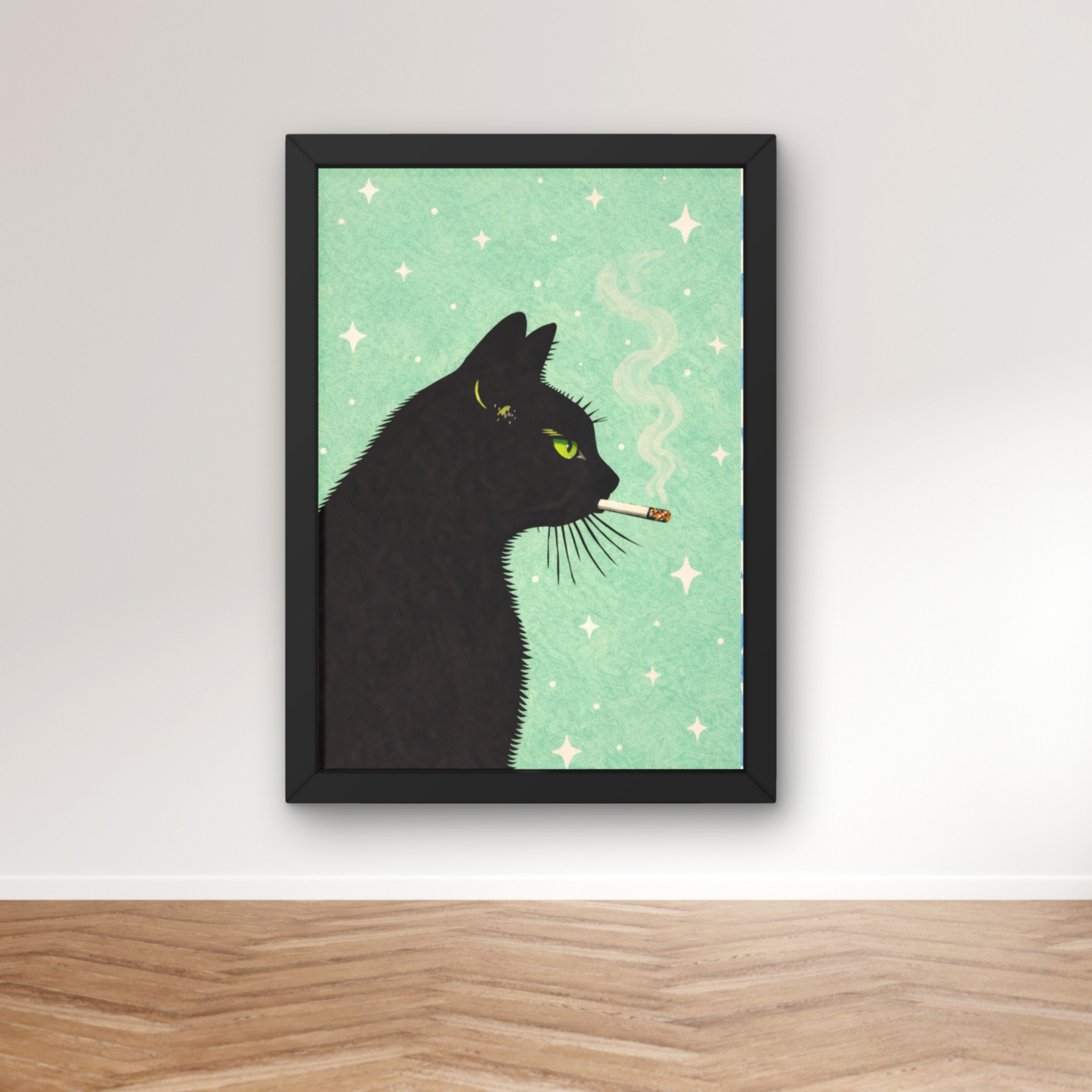 Mint twinkle | Cool smokin' kitty cat print