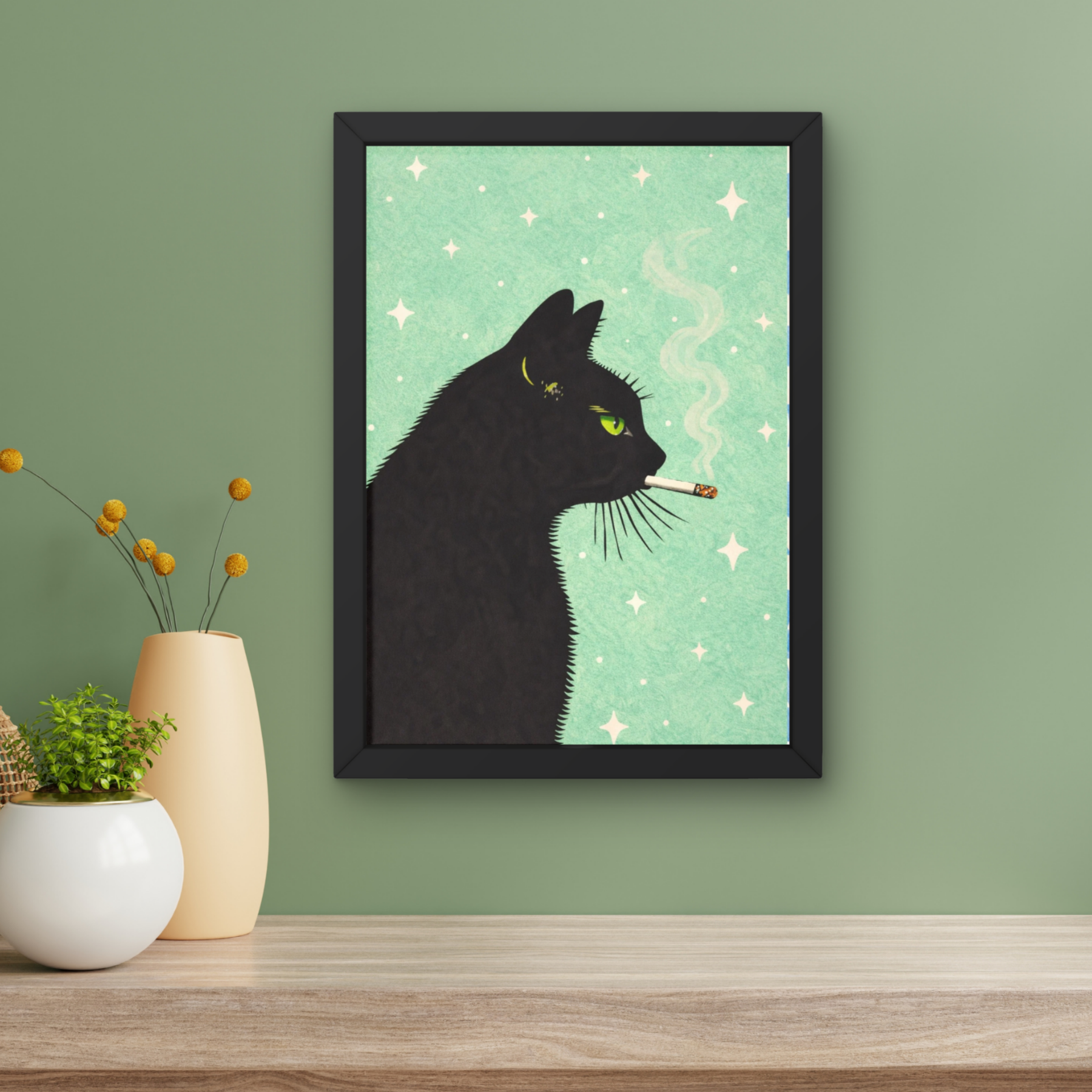 Mint twinkle | Cool smokin' kitty cat print