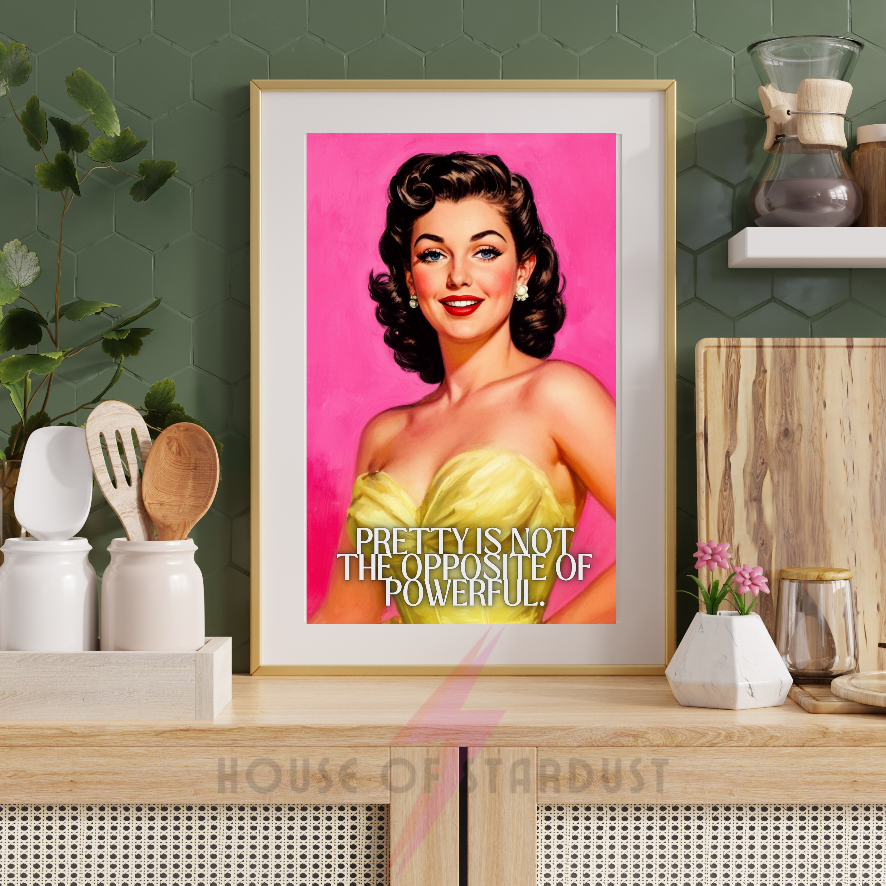 pretty is not the opposite of powerful | RETRO HOUSEWIFE feminist HUMOUR PRINT