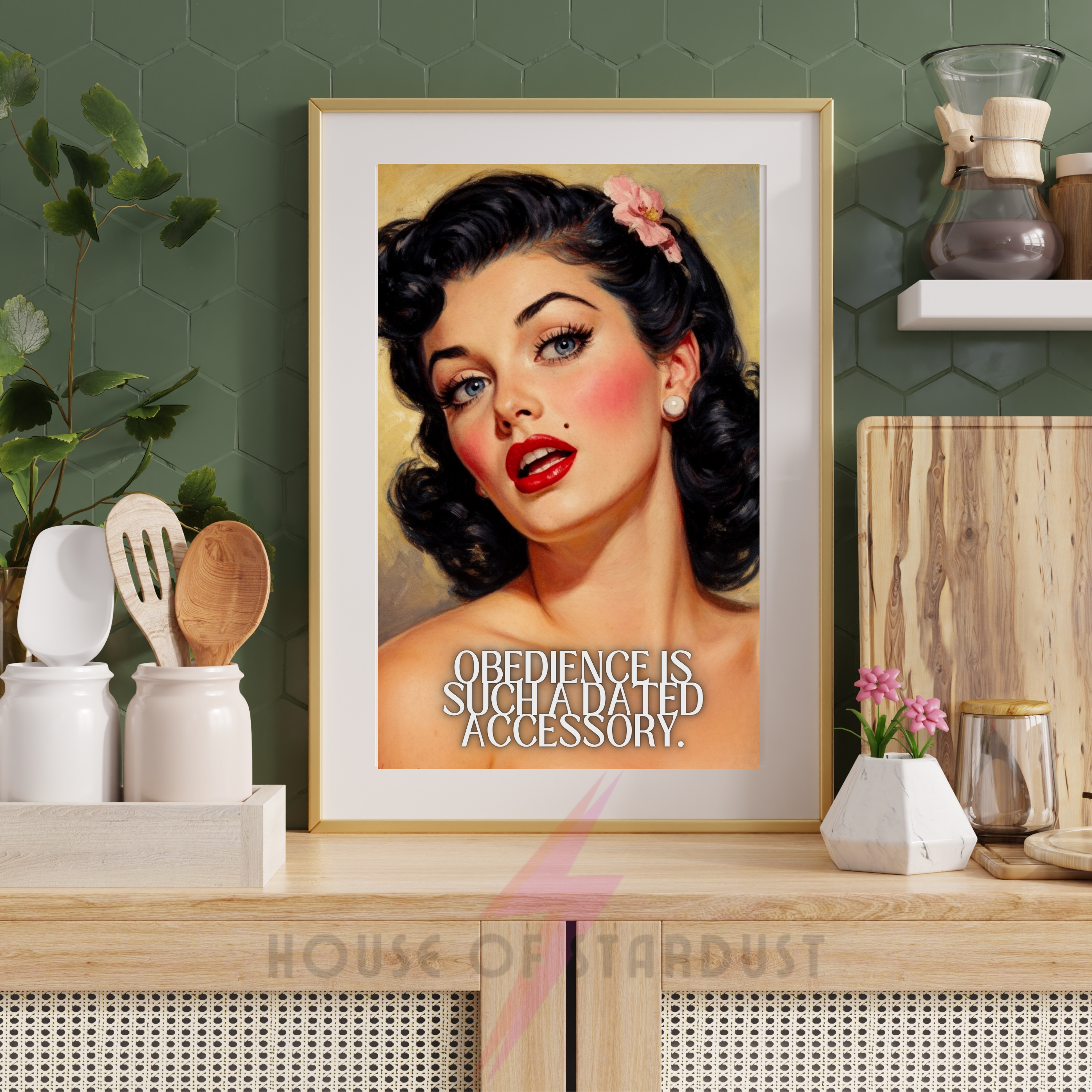 obedience is an outdated accessory | RETRO HOUSEWIFE feminist HUMOUR PRINT