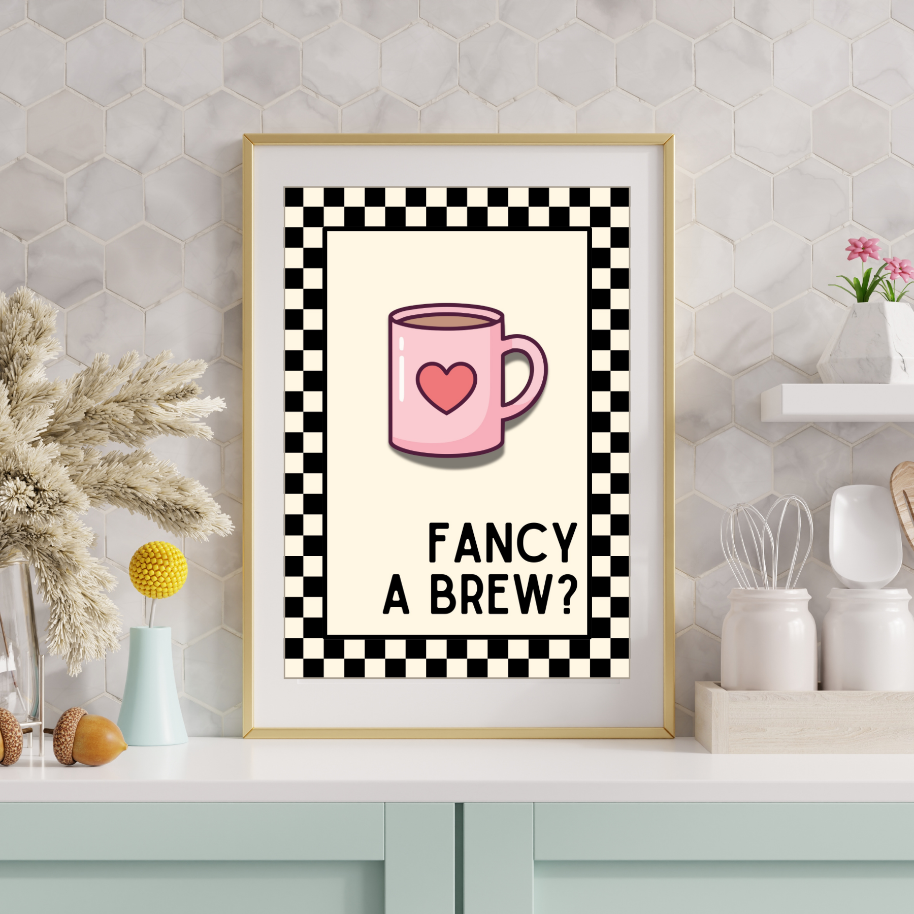 fancy a brew? | Kitsch Kitchen checkerboard retro collection print