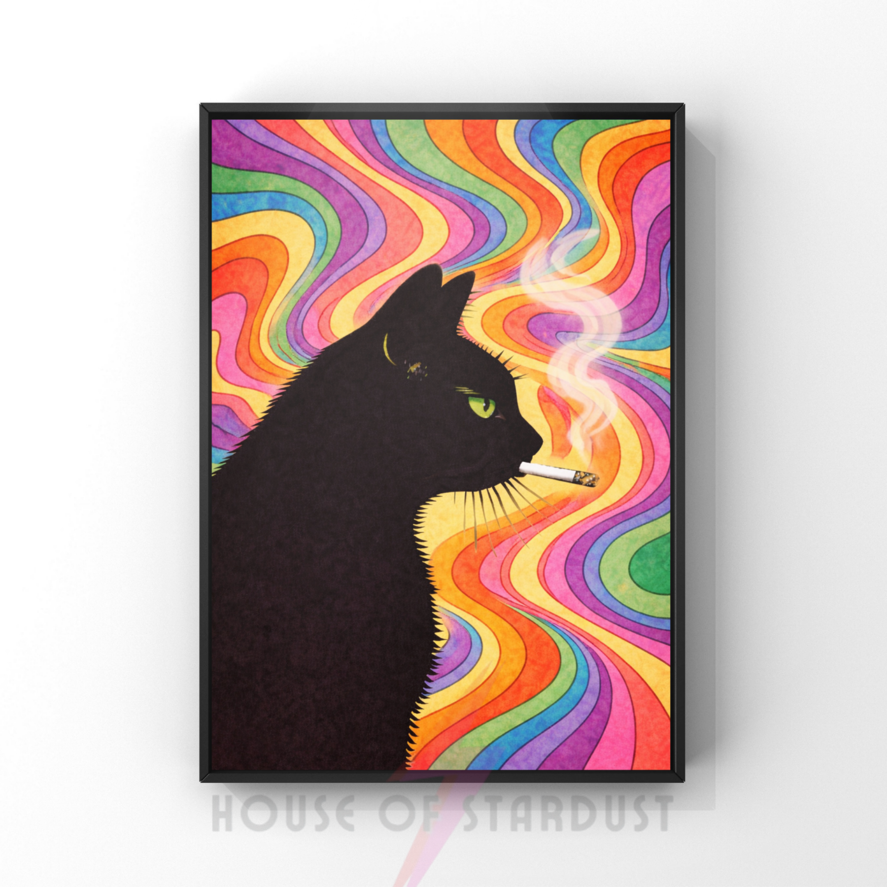 Psychedelic rainbow | Cool smokin' kitty cat print