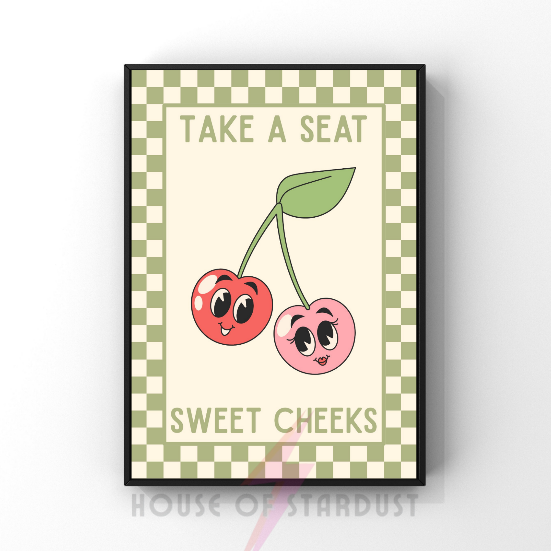 Take a seat sweet Cheeks | Kitsch Kitchen checkerboard pastels collection print