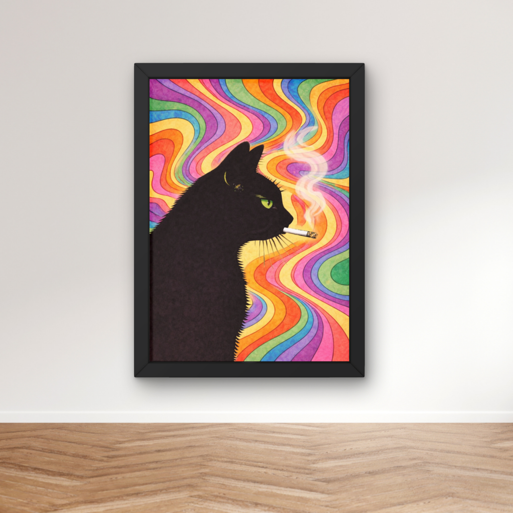 Psychedelic rainbow | Cool smokin' kitty cat print