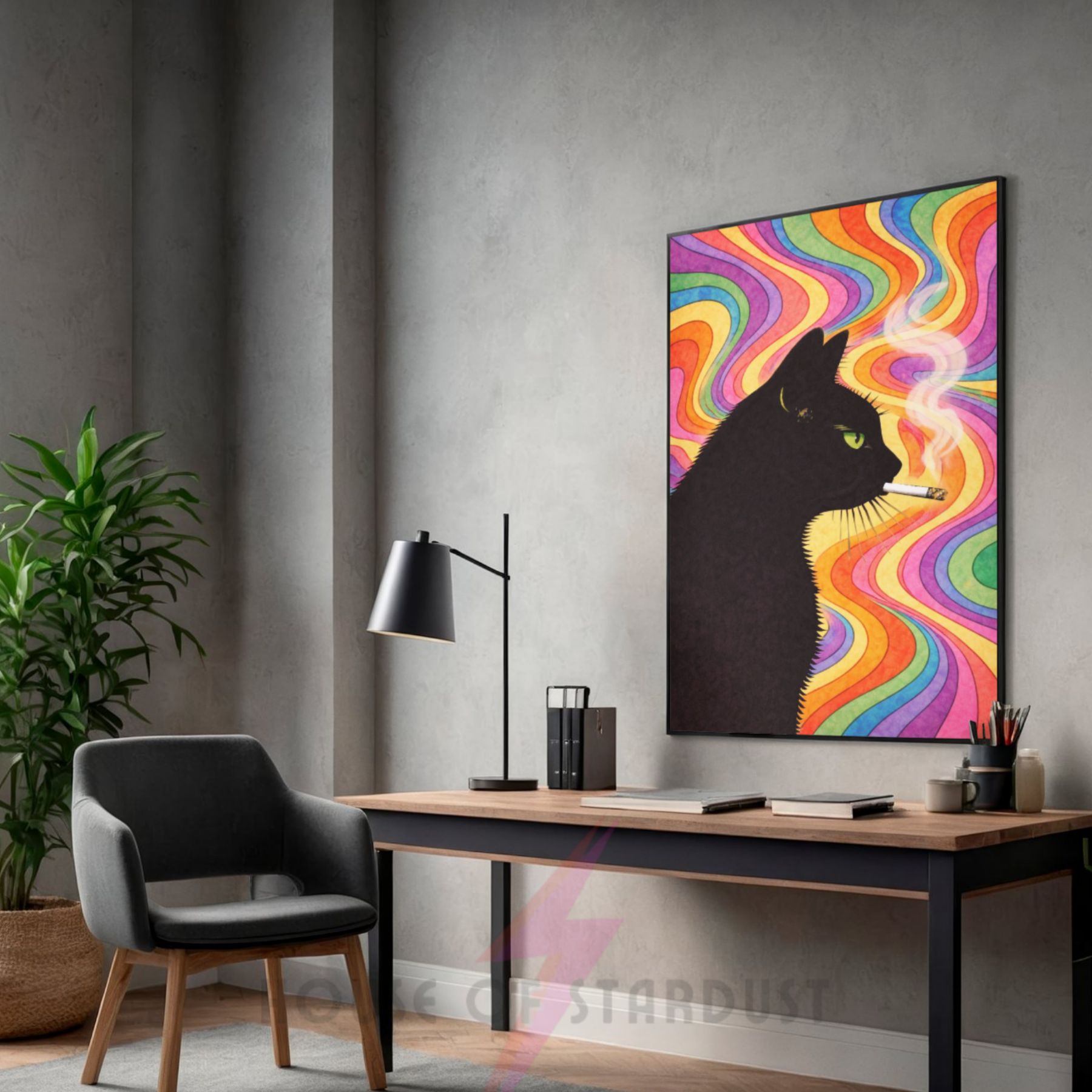 Psychedelic rainbow | Cool smokin' kitty cat print