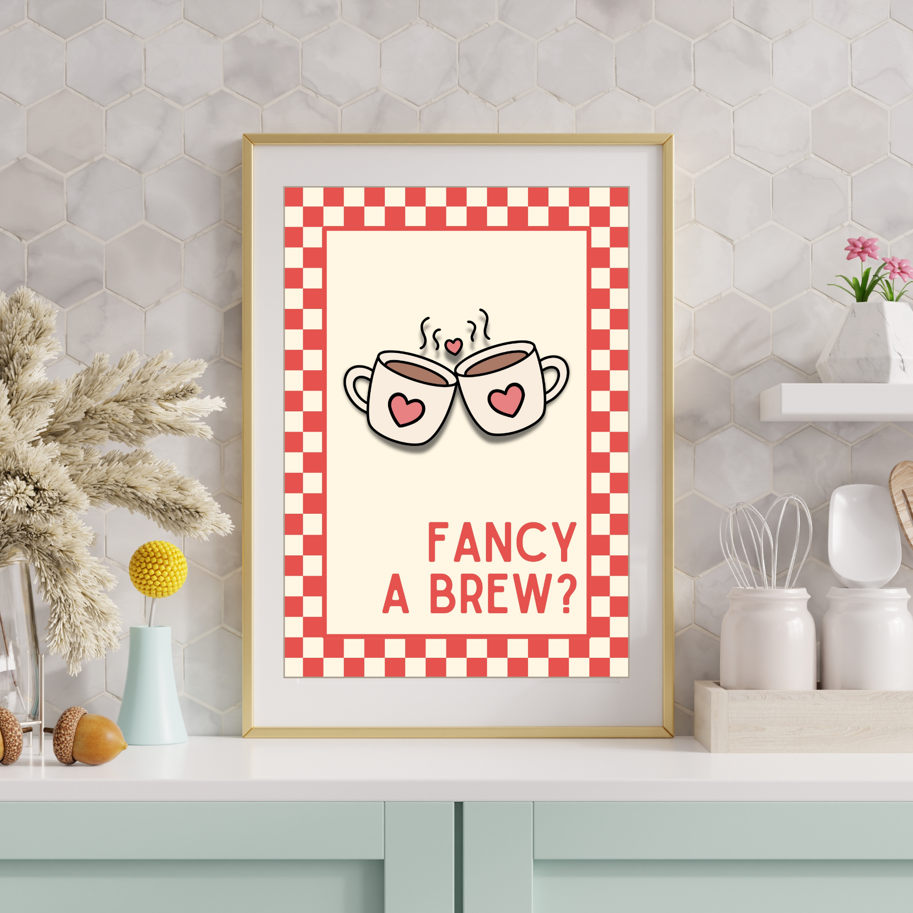 fancy a brew? | Kitsch Kitchen checkerboard pastels collection print