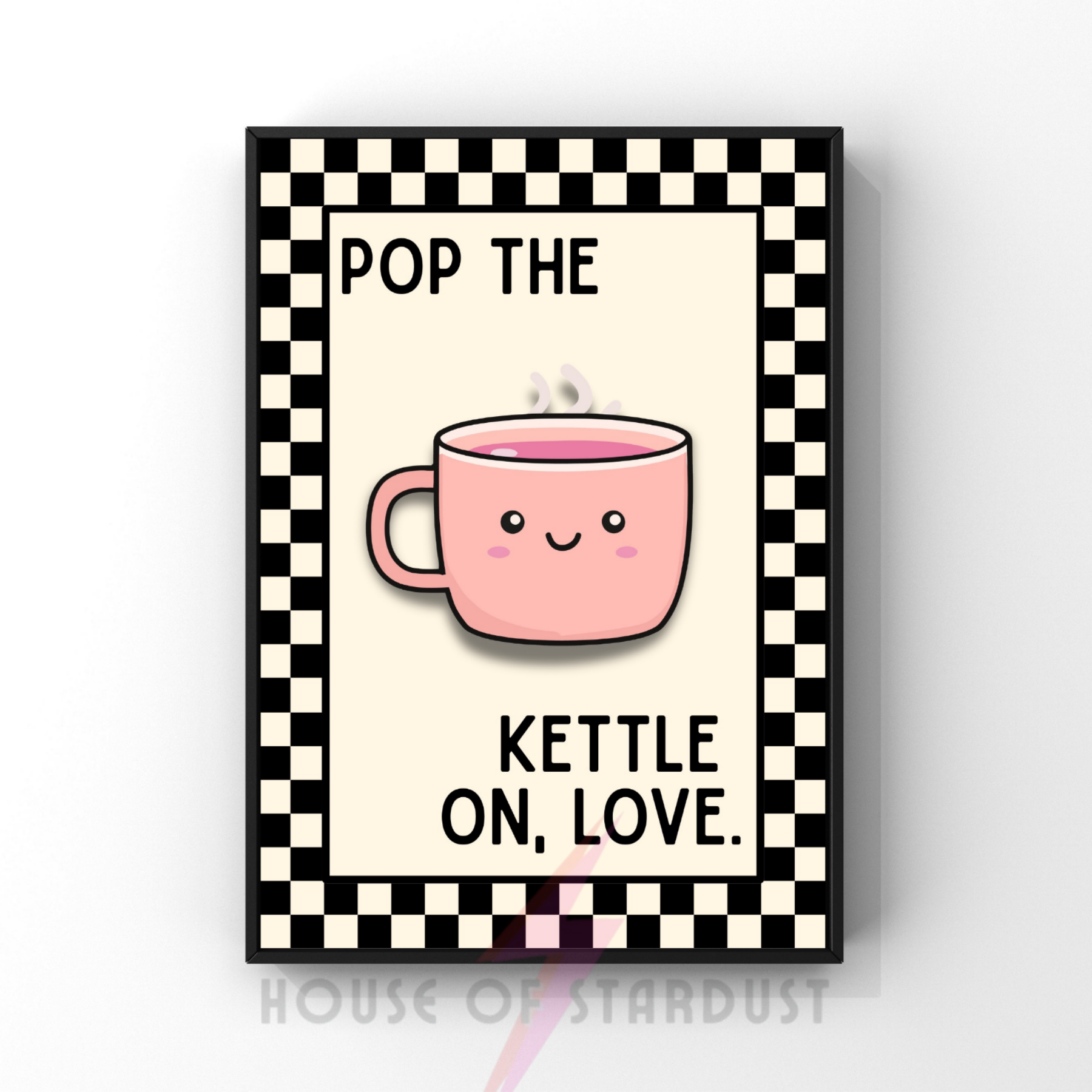 pop the kettle on love | Kitsch Kitchen checkerboard retro collection print