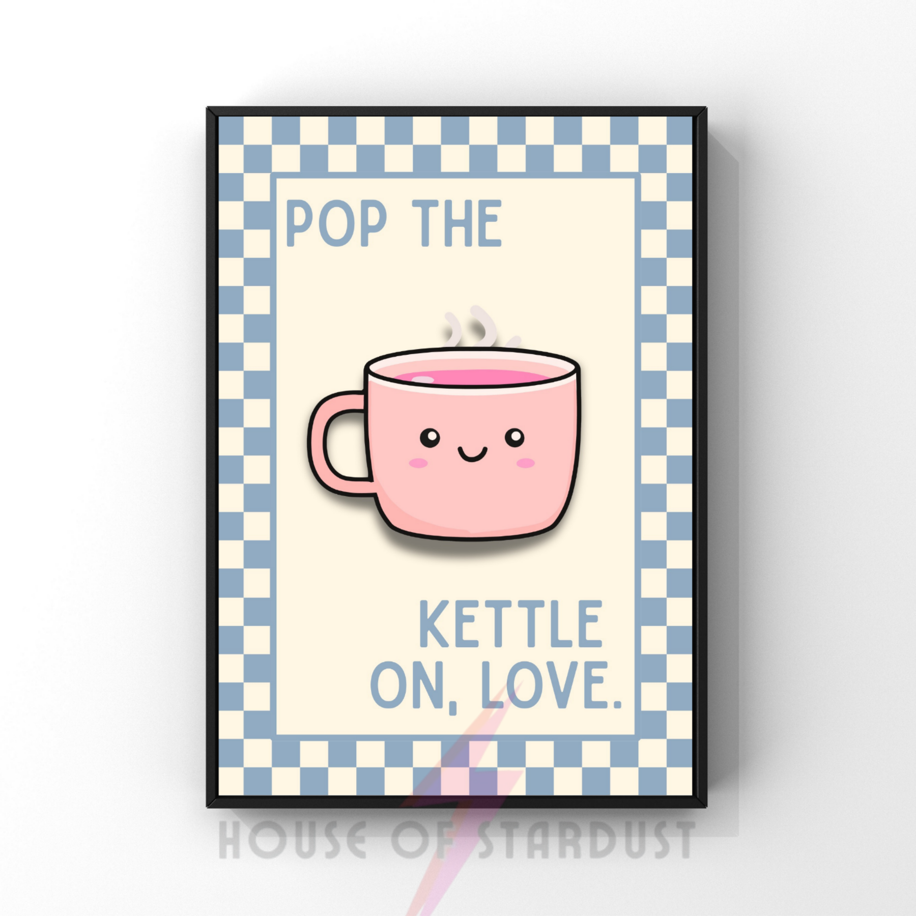 pop the kettle on love | Kitsch Kitchen checkerboard pastels collection print