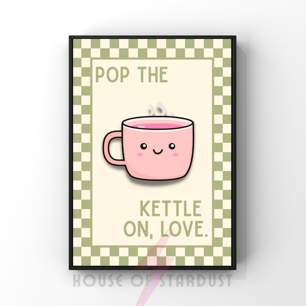 pop the kettle on love | Kitsch Kitchen checkerboard pastels collection print