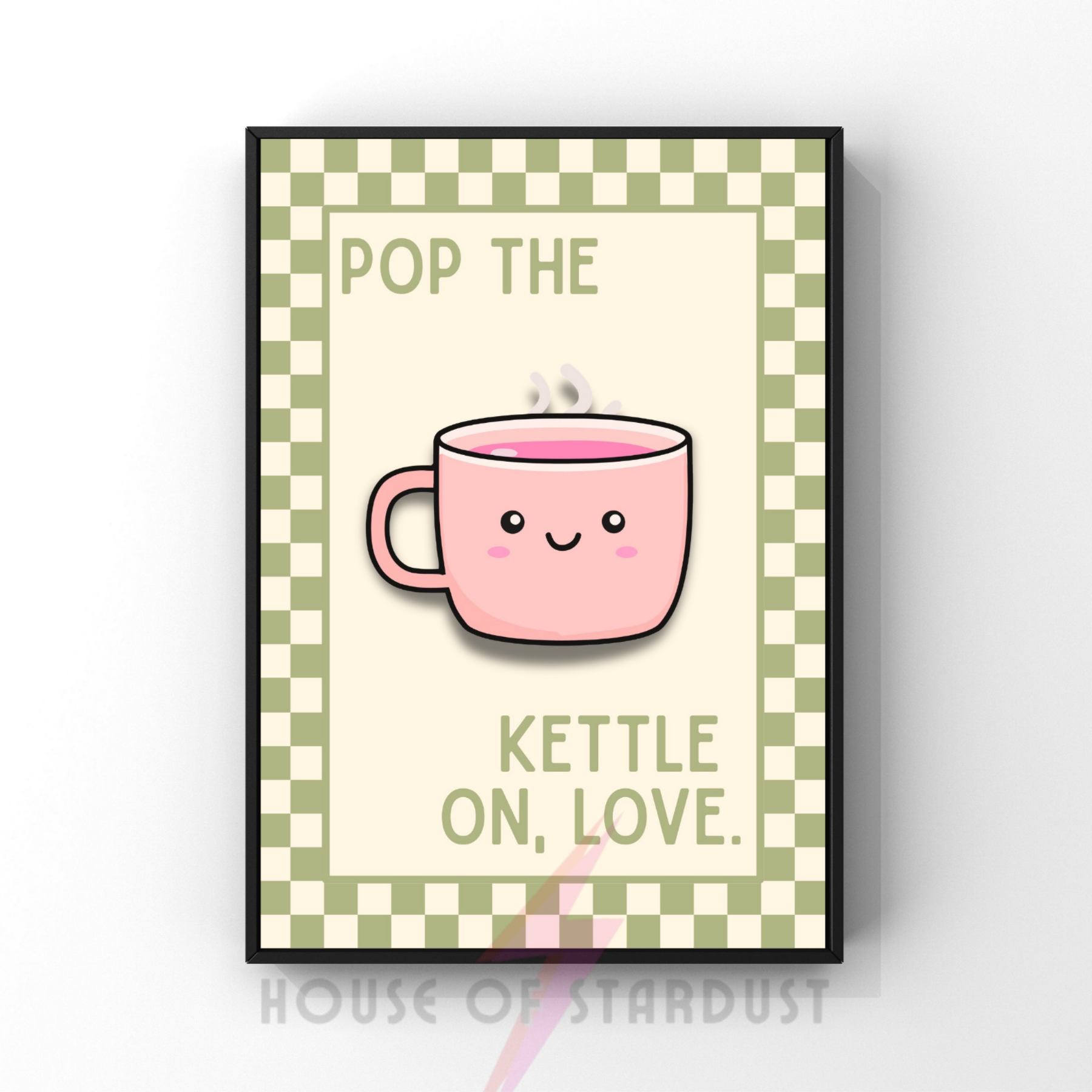 pop the kettle on love | Kitsch Kitchen checkerboard pastels collection print