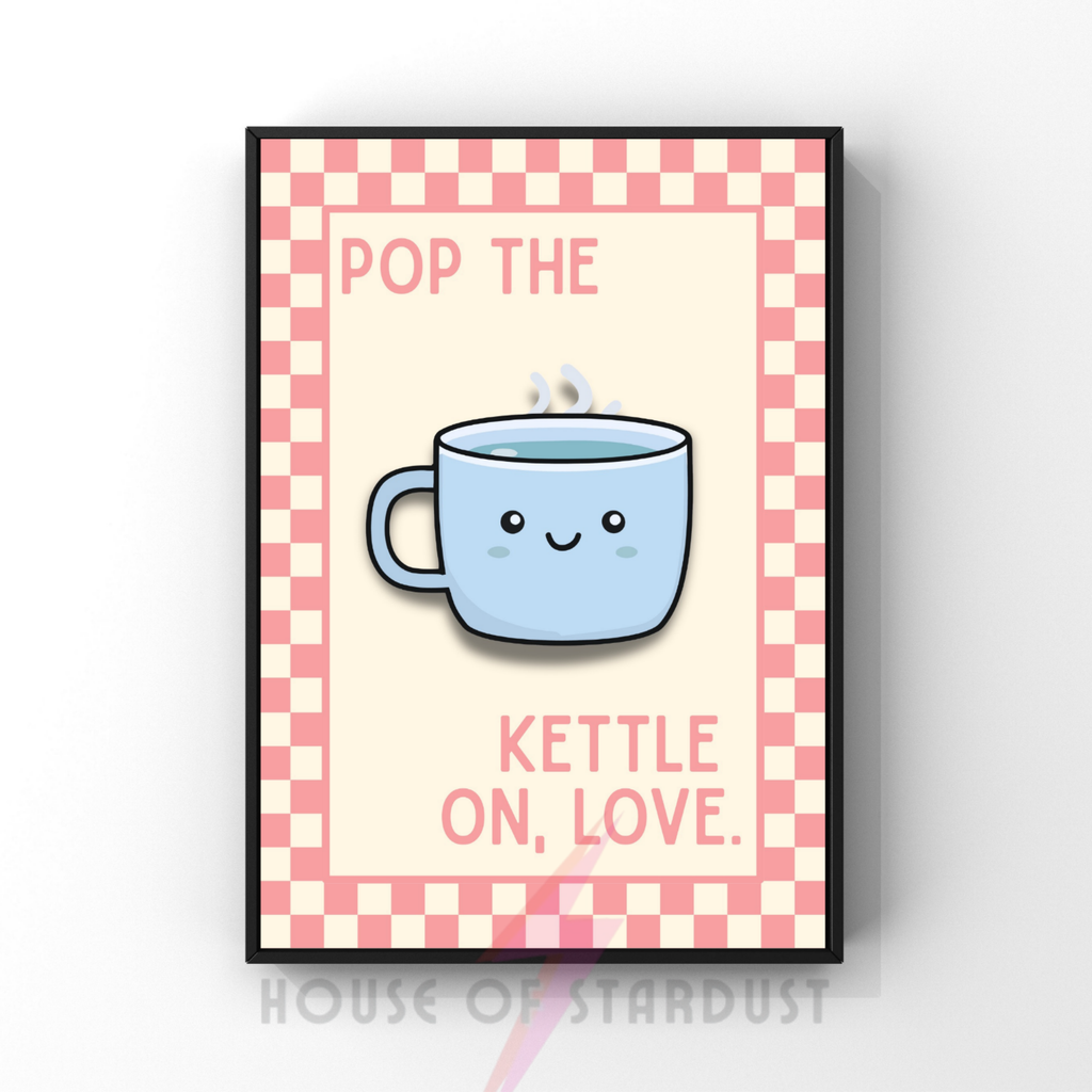 pop the kettle on love | Kitsch Kitchen checkerboard pastels collection print