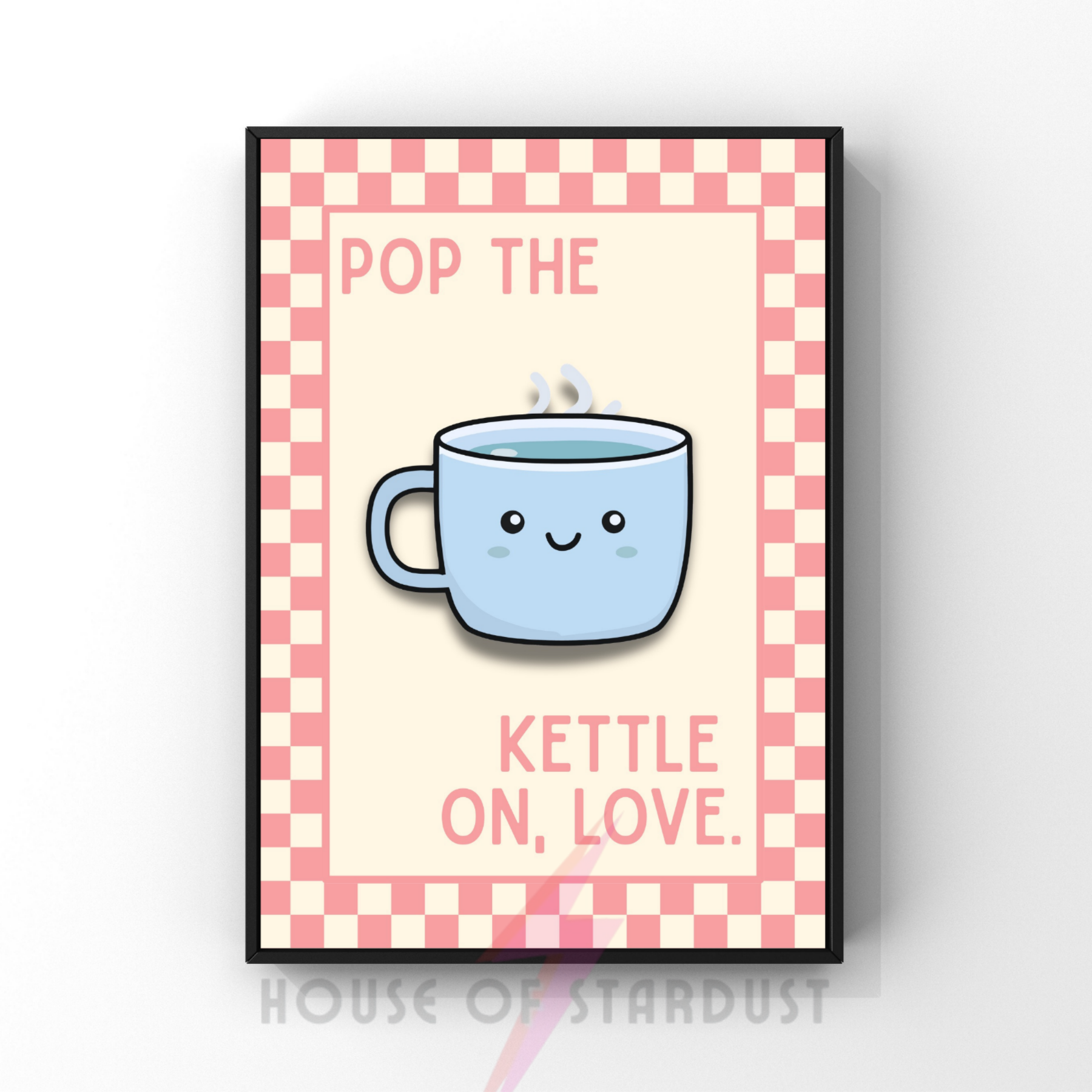 pop the kettle on love | Kitsch Kitchen checkerboard pastels collection print