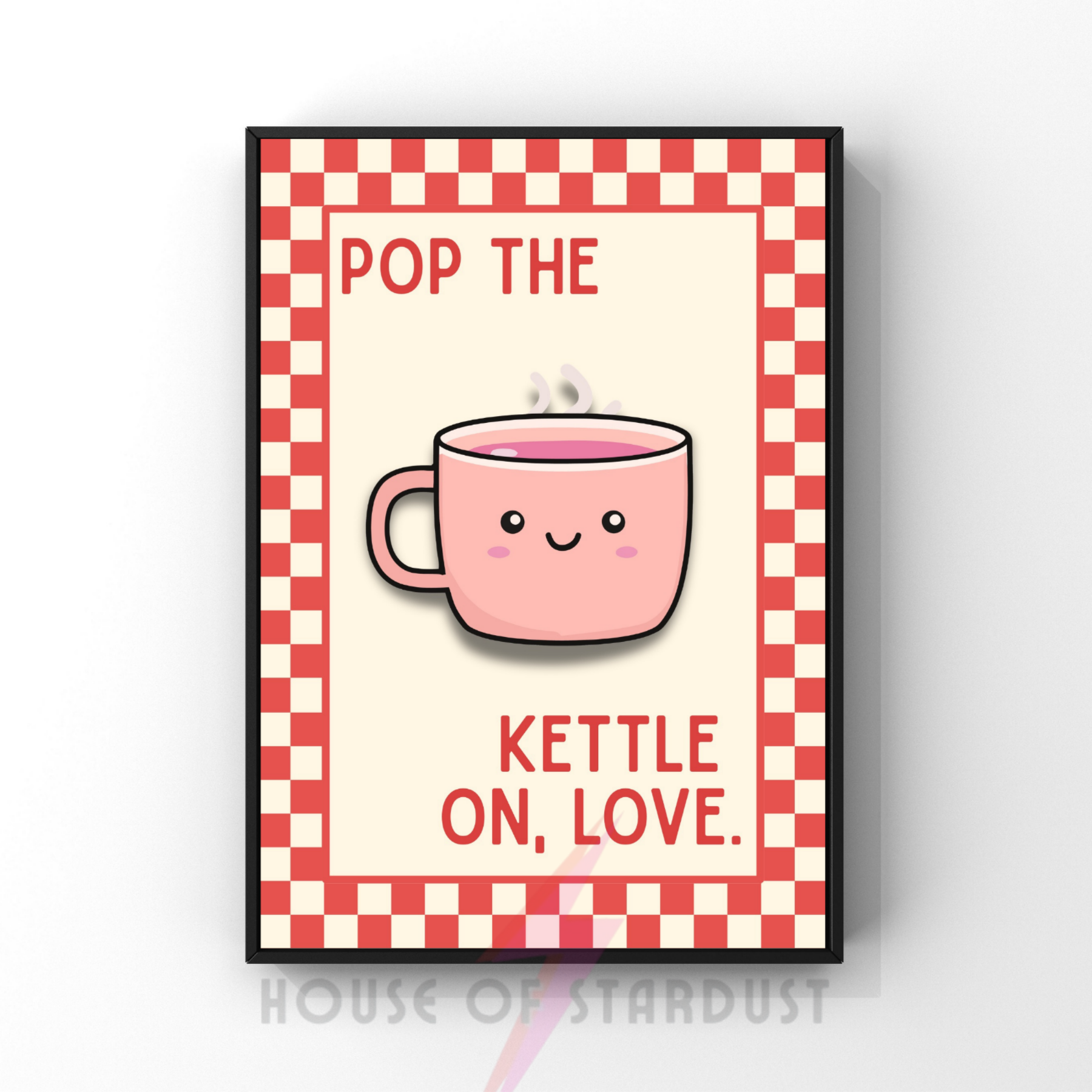 pop the kettle on love | Kitsch Kitchen checkerboard pastels collection print