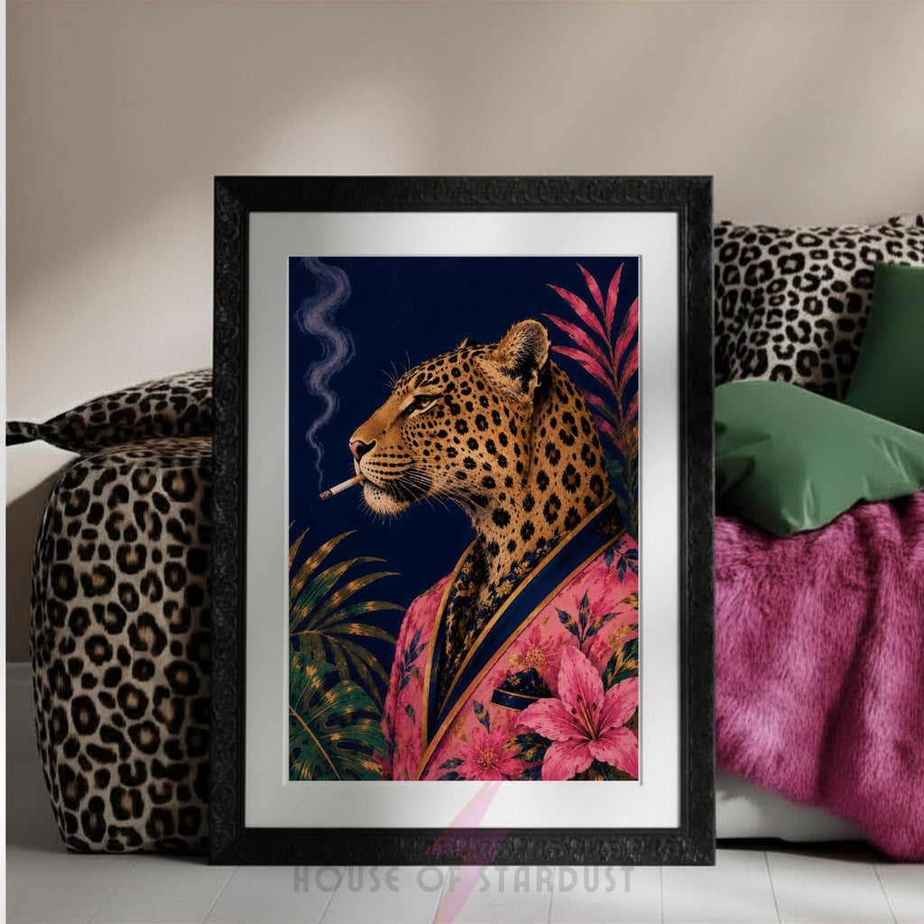 Leopard Smoking Art Print | Bold Tropical Wall Decor | A4 A3 A5 A1 A2
