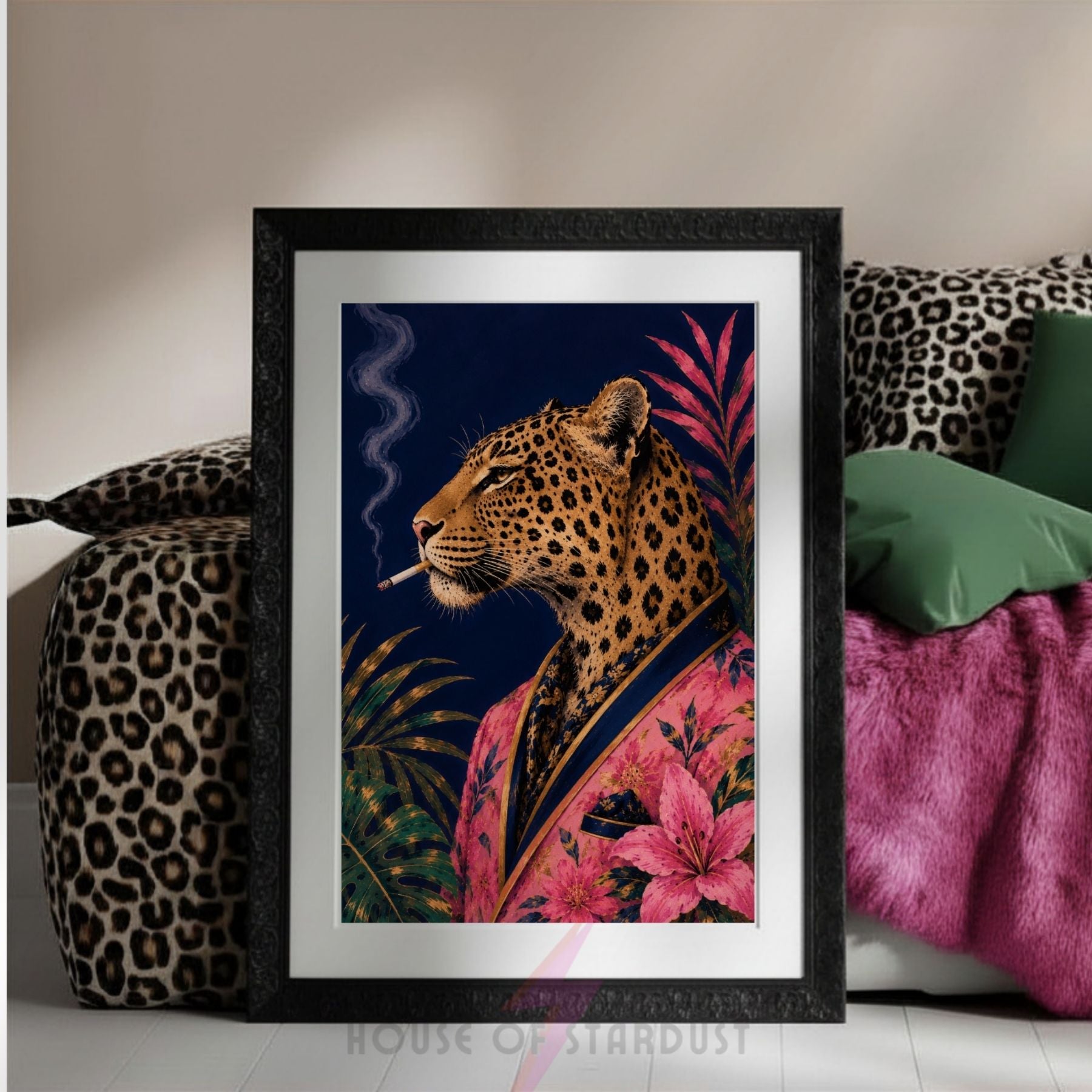 Leopard Smoking Art Print | Bold Tropical Wall Decor | A4 A3 A5 A1 A2