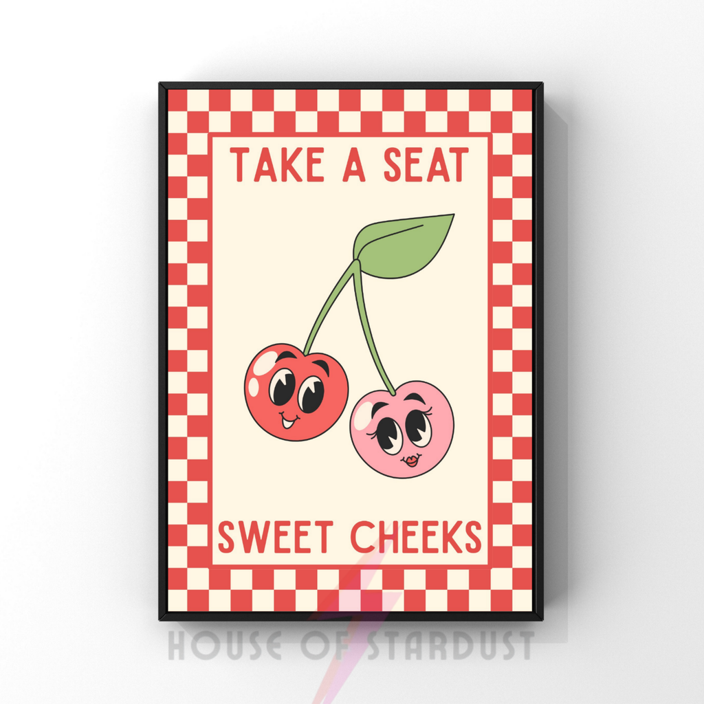 Take a seat sweet Cheeks | Kitsch Kitchen checkerboard pastels collection print