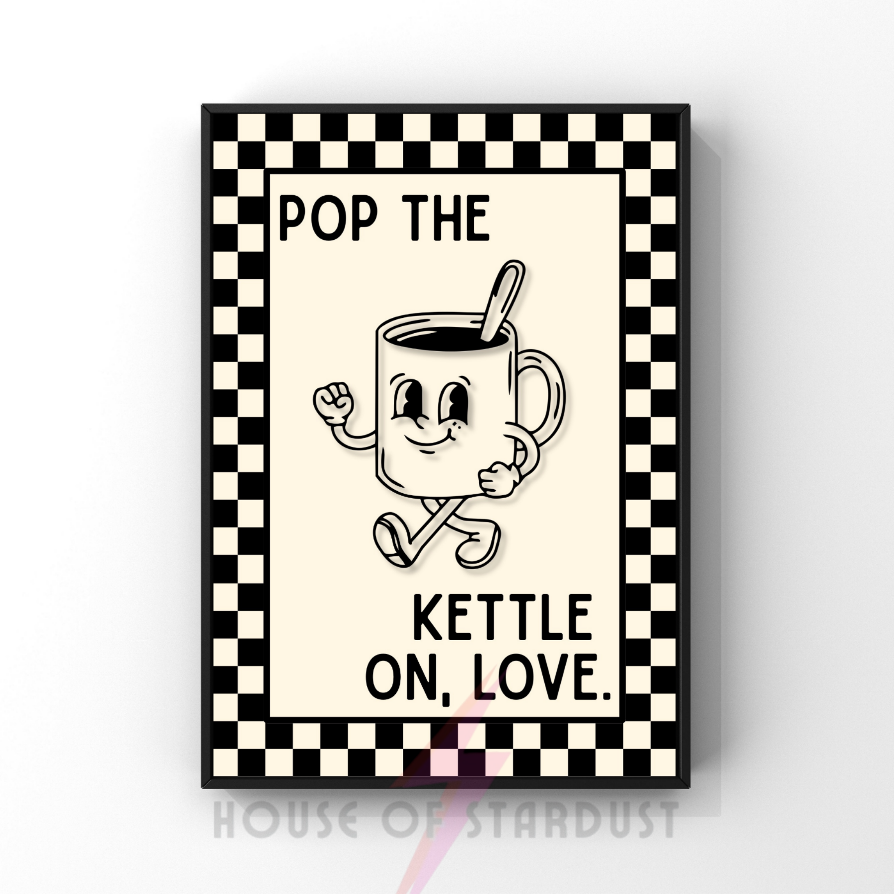 pop the kettle on, love | Kitsch Kitchen checkerboard retro collection print